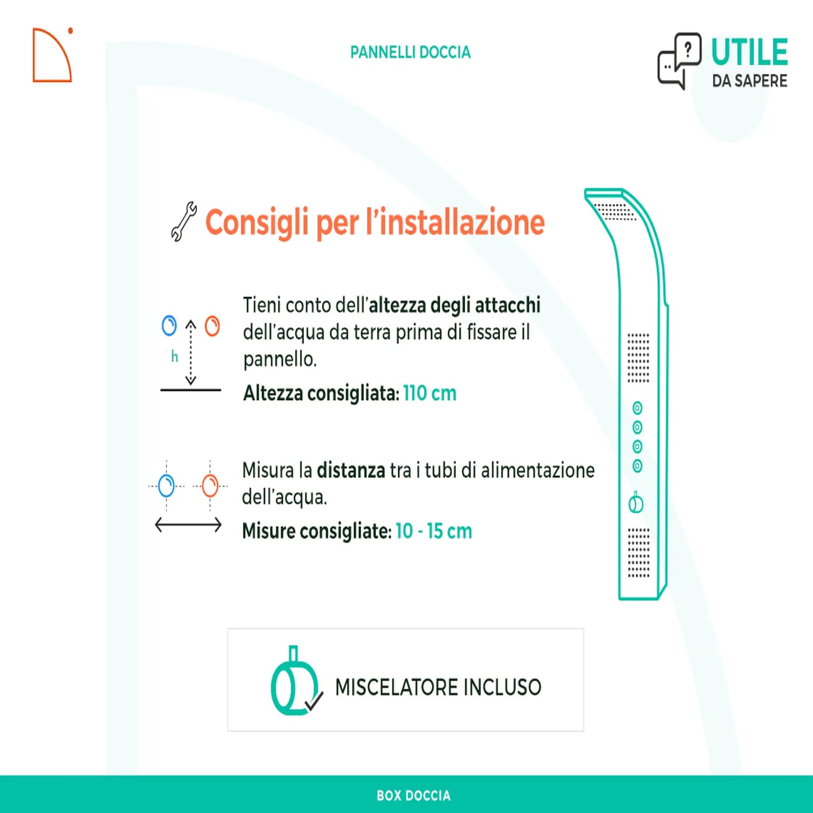 Pannello doccia 4 vie in ottone cromato con doccino - Walker