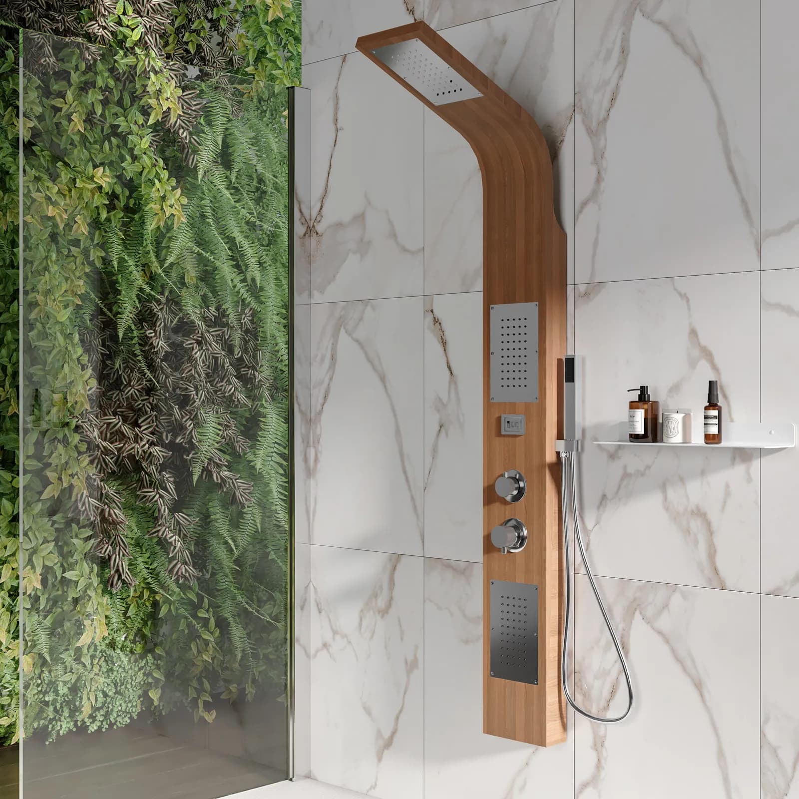Pannello doccia idromassaggio multigetto finitura legno bambù - Gea