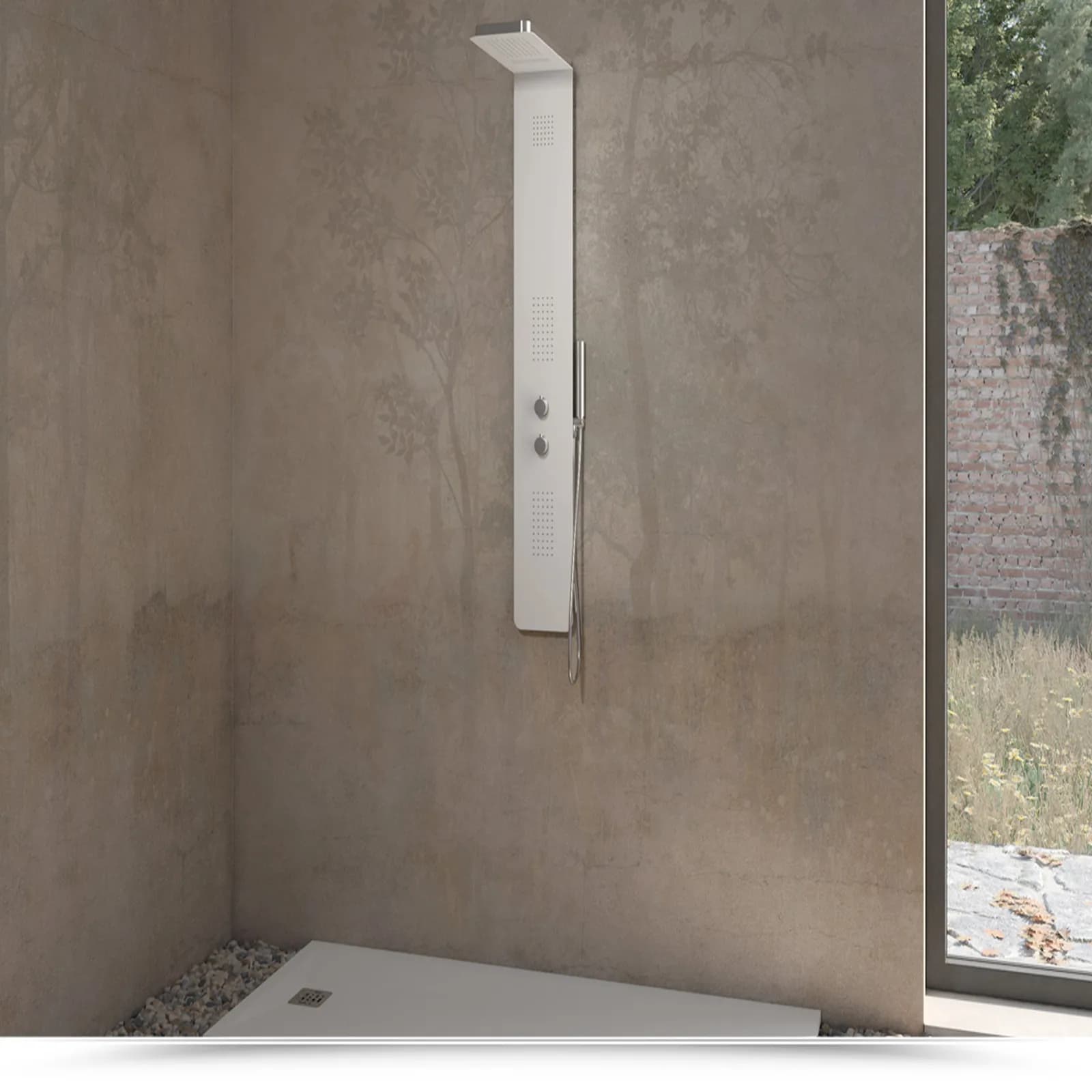 Pannello doccia in acciaio digitale bianco opaco con bluetooth