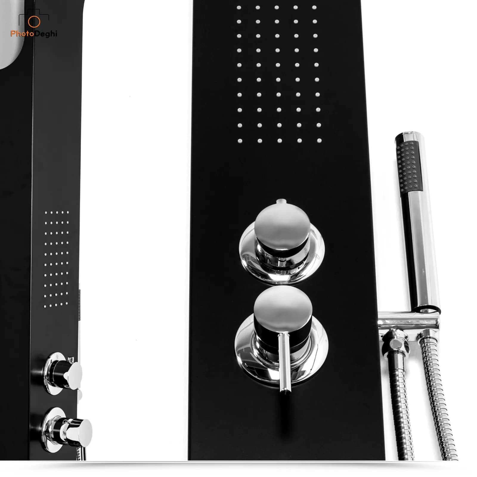 Pannello doccia in alluminio nero con miscelatore design minimal cromato - Alaska
