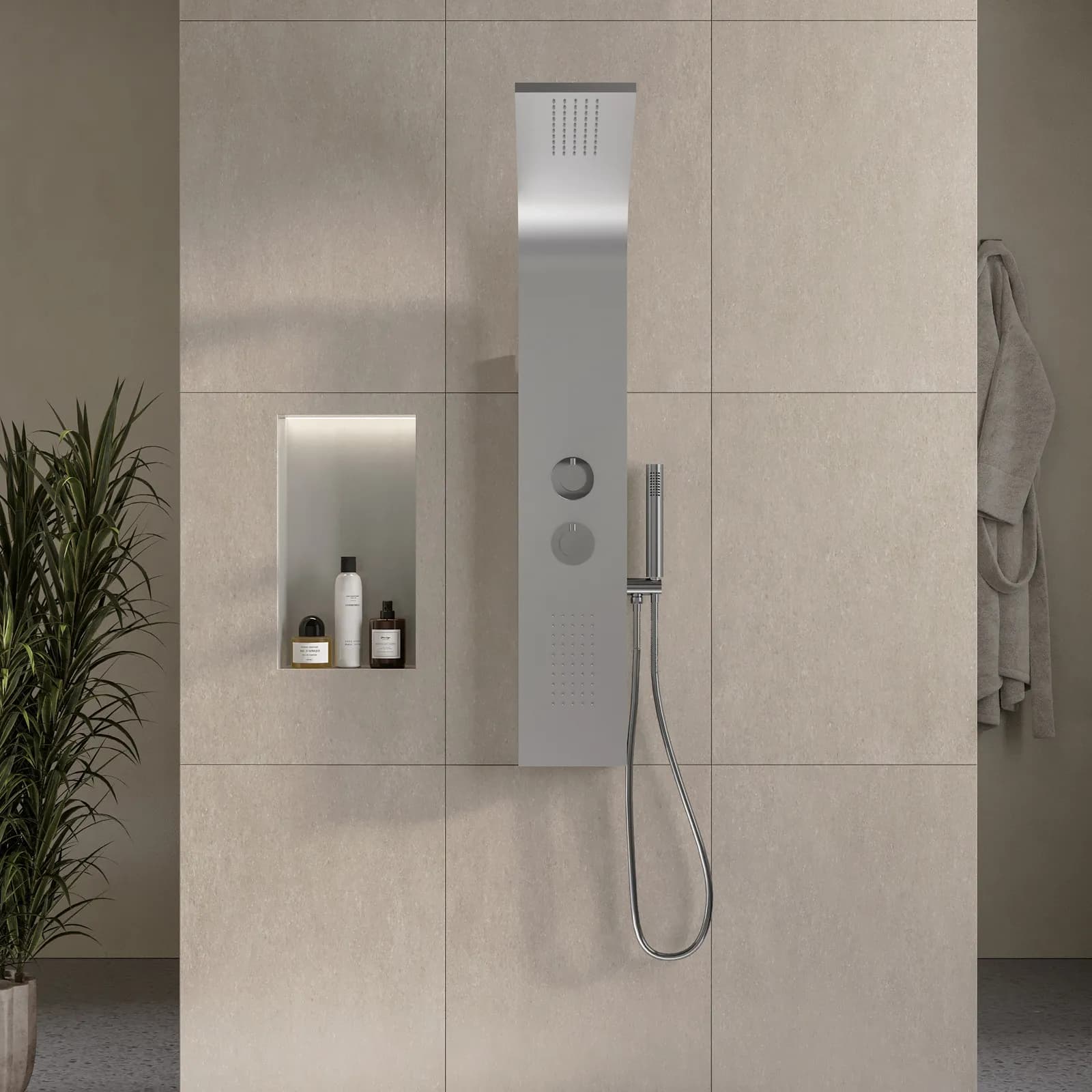 Pannello doccia termostatico in acciaio inox satinato getti idromassaggio - Swing