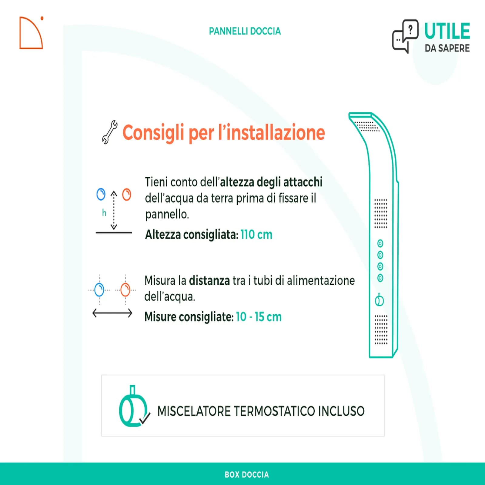 Pannello doccia termostatico in acciaio inox satinato getti idromassaggio - Swing
