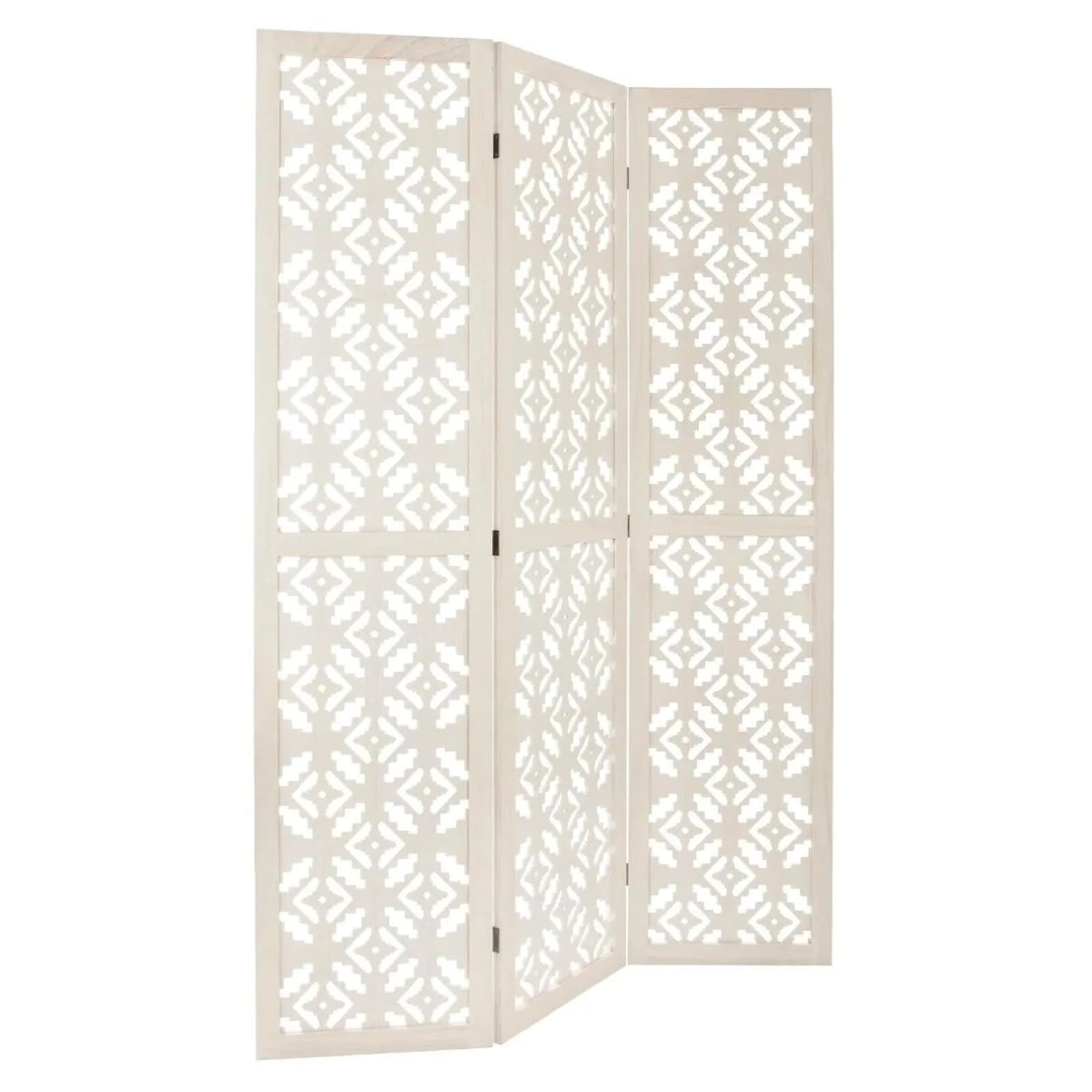 Paravento 170h cm in legno bianco intagliato - Rayan