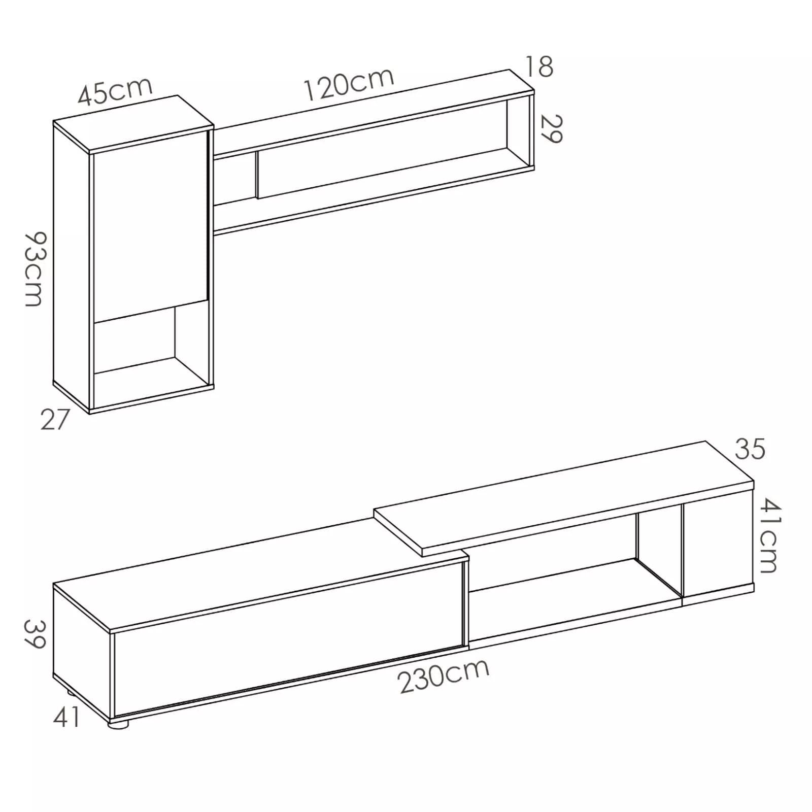 Parete attrezzata 180-230 cm in legno bianco lucido e naturale - Macy