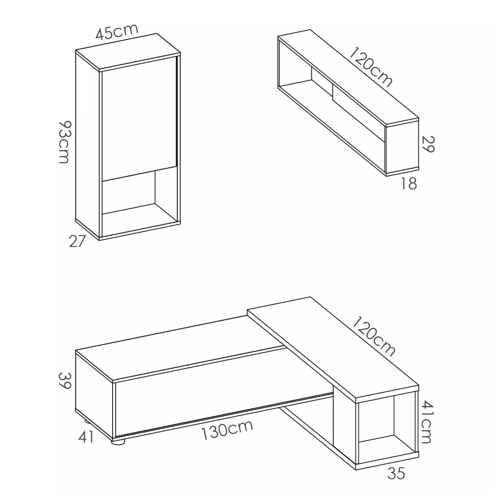 Parete attrezzata 180-230 cm in legno bianco lucido e naturale - Macy