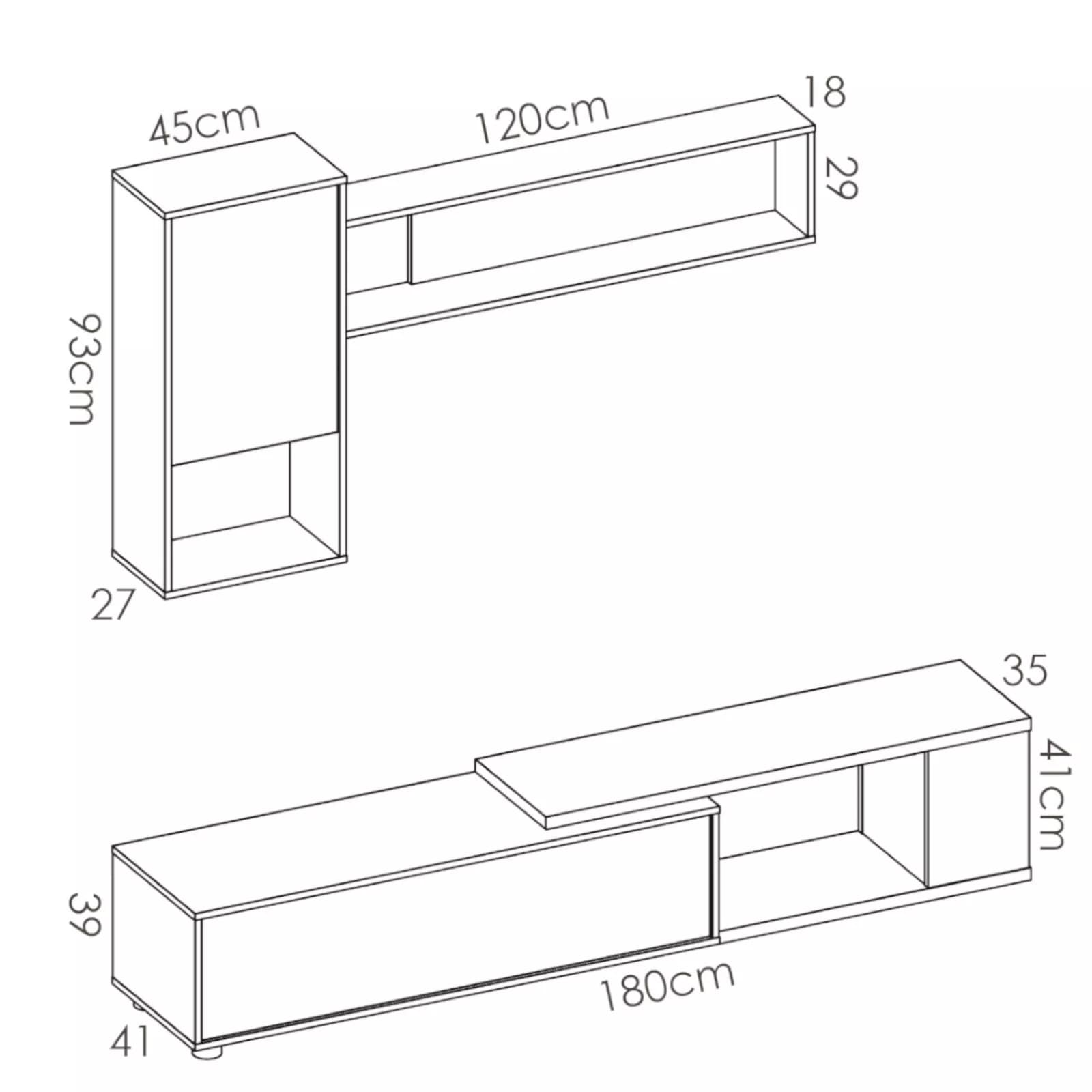 Parete attrezzata 180-230 cm in legno bianco lucido e naturale - Macy