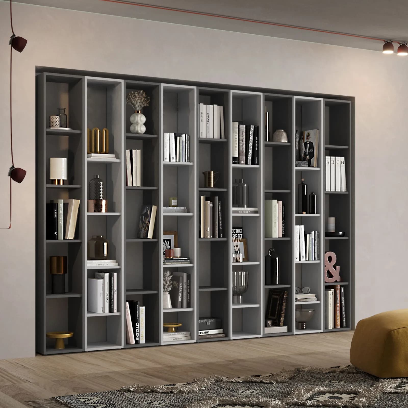 Libreria 250x185h cm gesso e ardesia - Clary