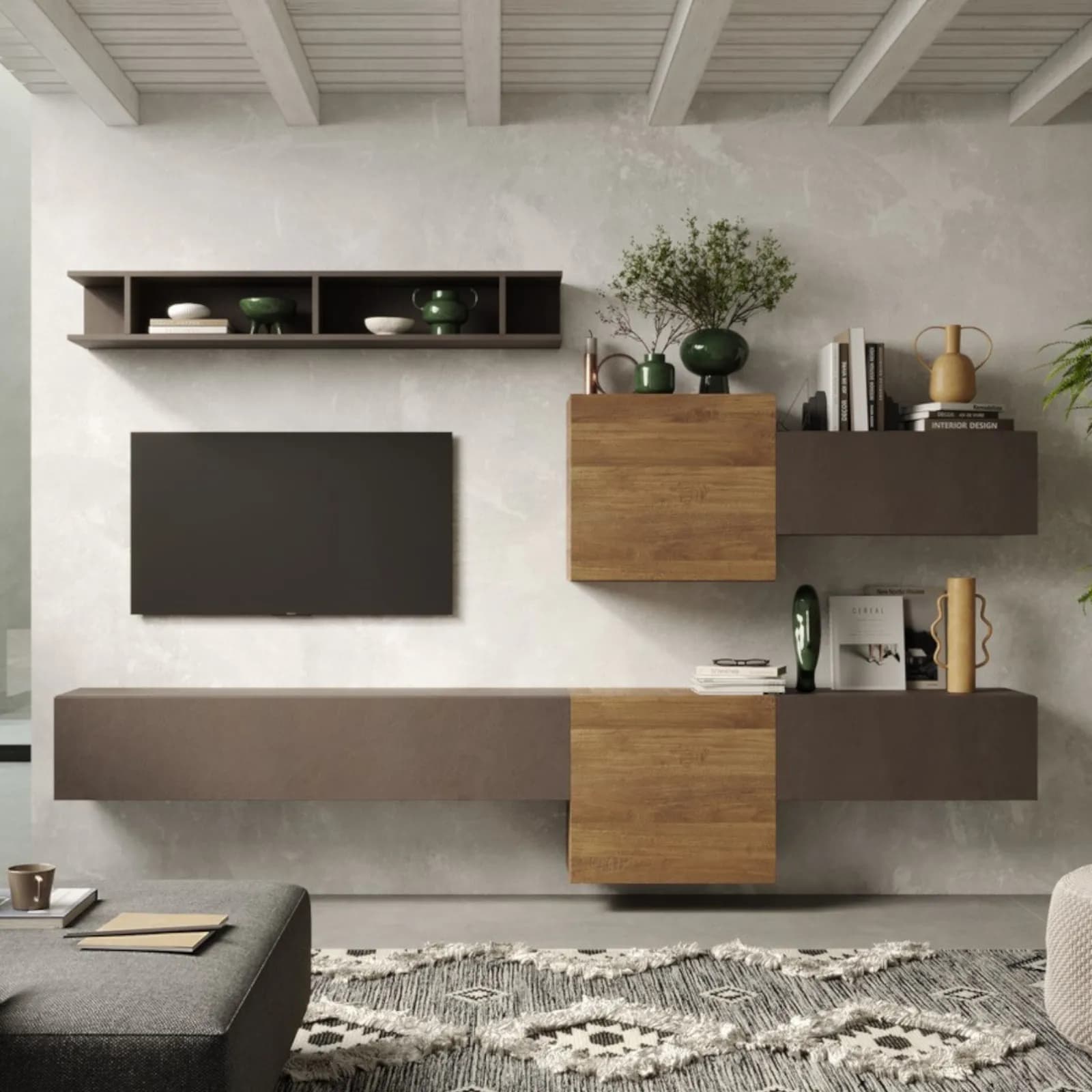 Parete attrezzata 262x30x190h cm mercure e bronzo - Clary