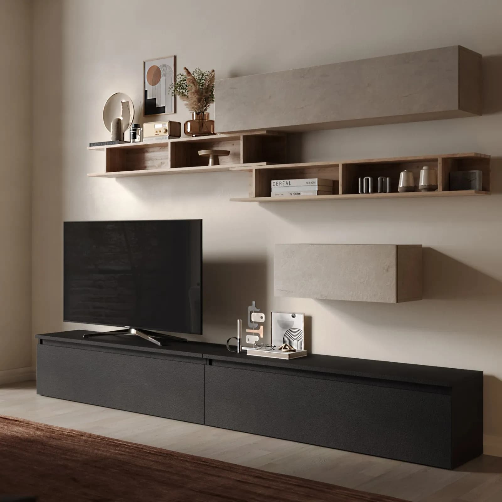 Parete attrezzata 276x40x190h cm argilla cadiz e lava - Clary