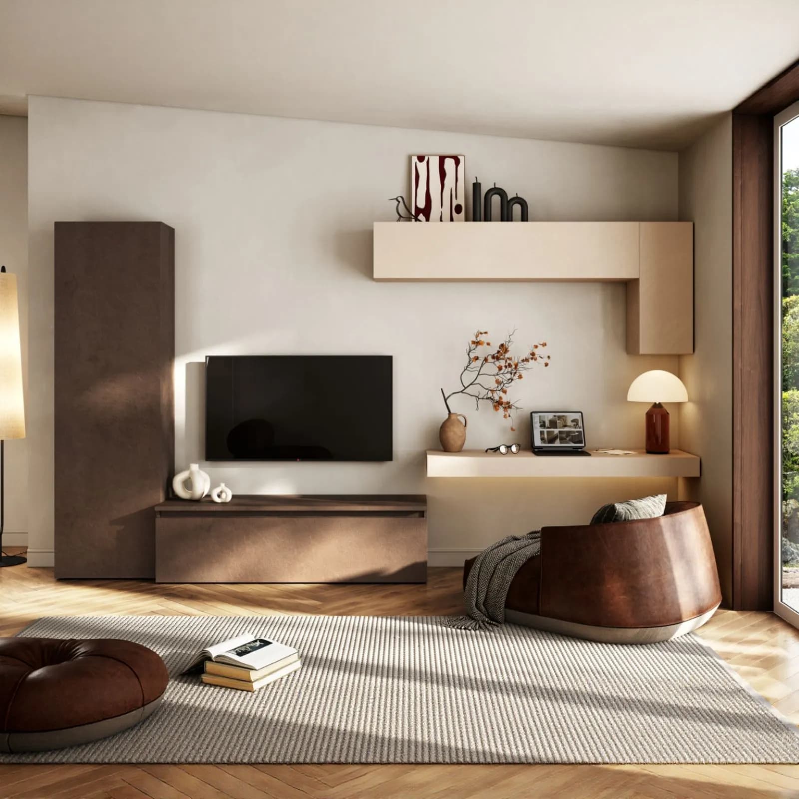 Parete attrezzata 330x186h cm bronzo e cashmere - Clary
