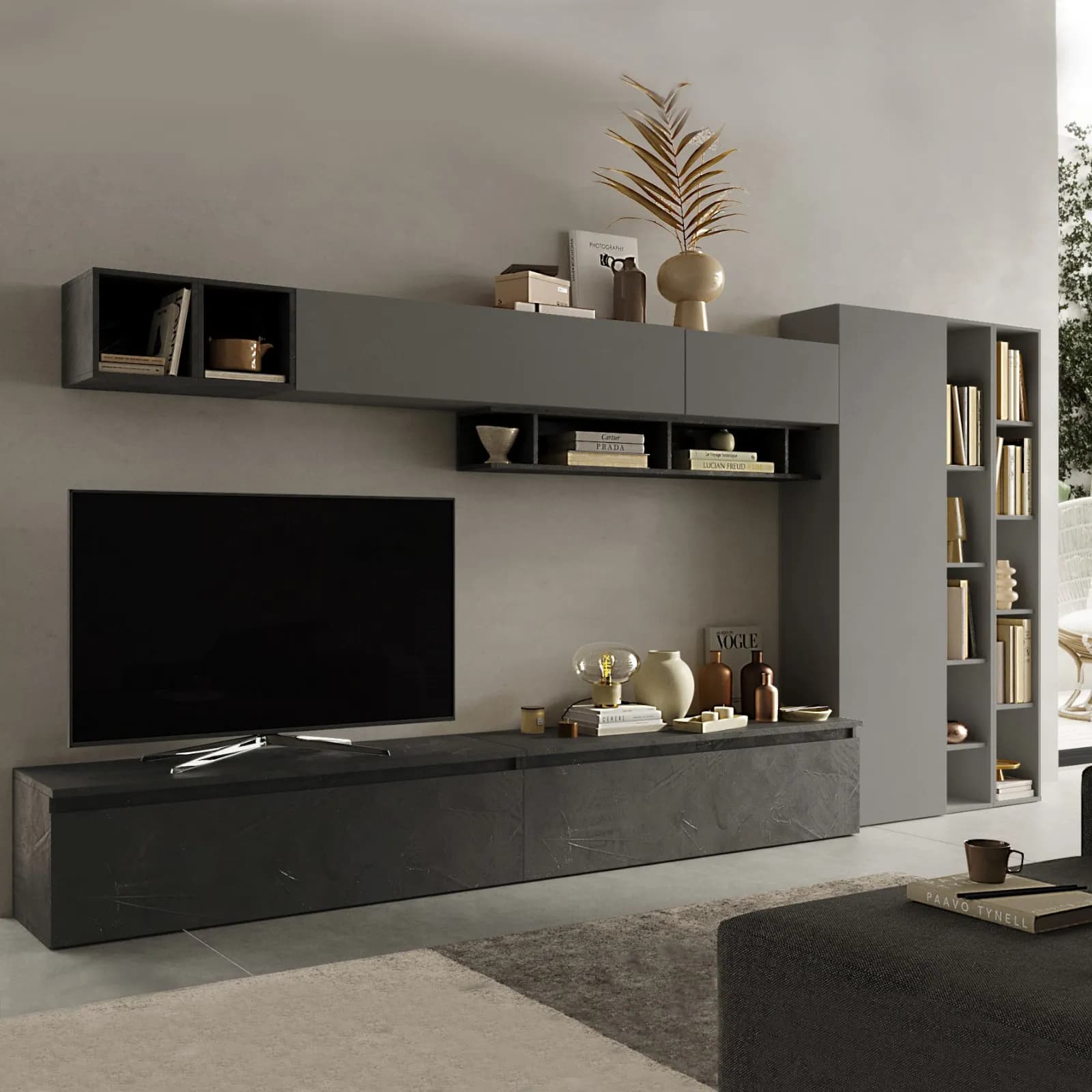 Parete attrezzata 385x39x185h cm ardesia e piombo - Clary