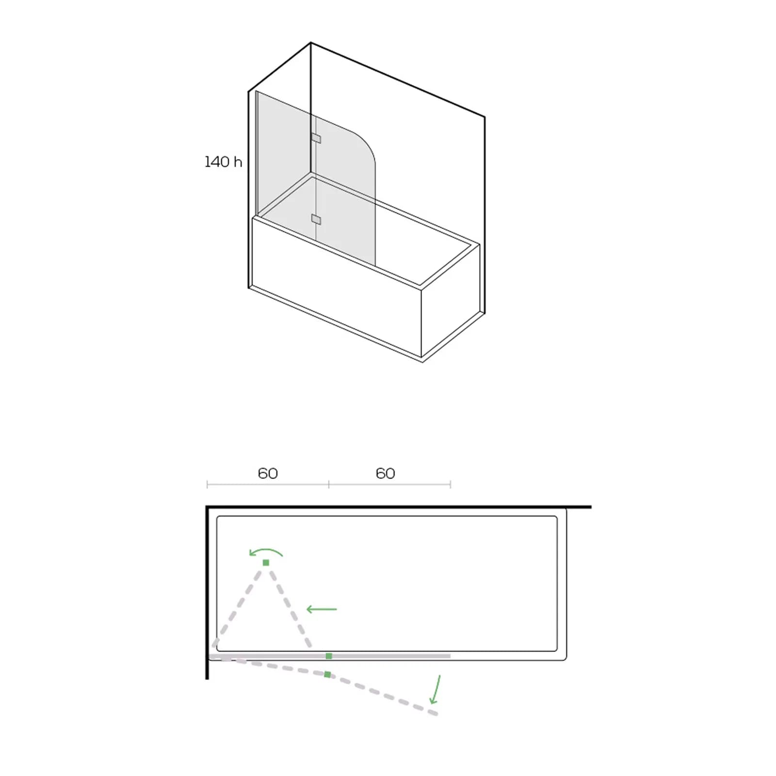 Parete sopravasca 120 cm cristallo trasparente pieghevole alluminio - Tempo Evo