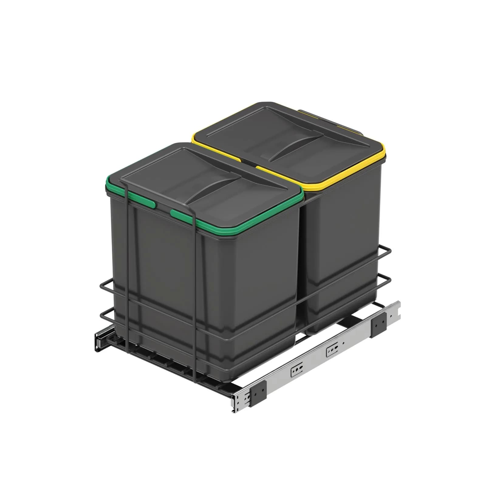 Pattumiera estraibile 34x38h cm con 2 bidoni per raccolta differenziata antracite - Binny
