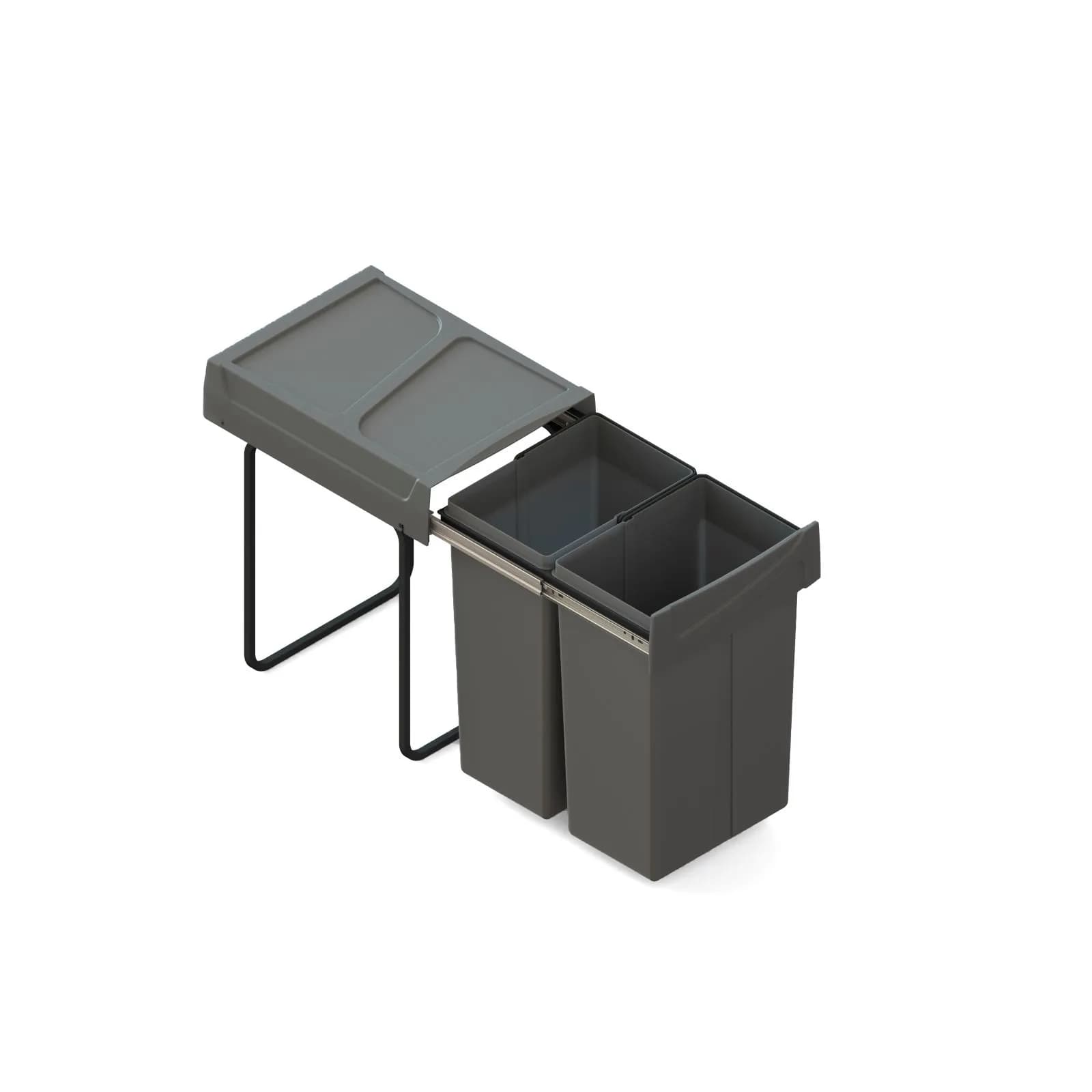 Pattumiera estraibile 36x52h cm con 2 bidoni per raccolta differenziata antracite - Binny