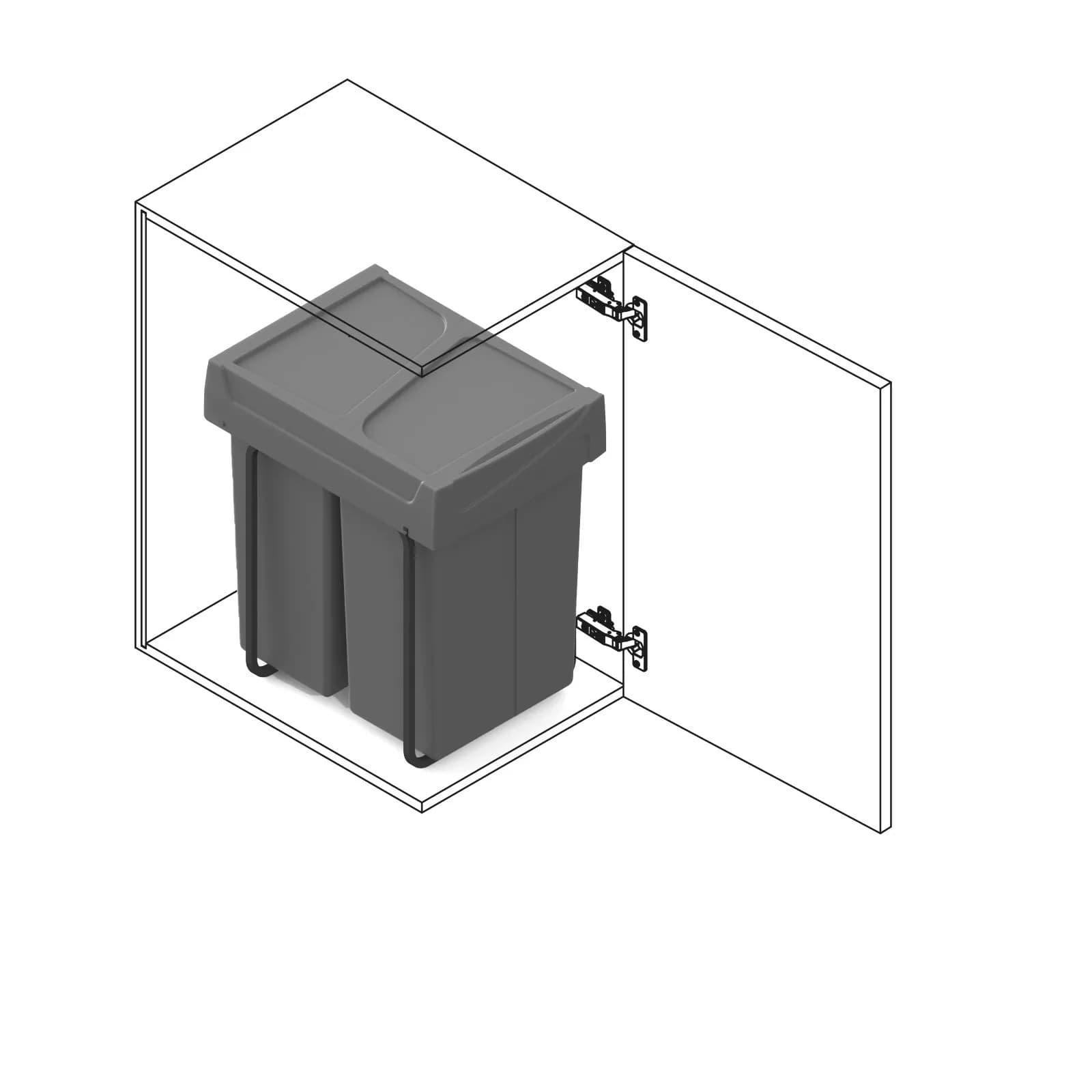 Pattumiera estraibile 36x52h cm con 2 bidoni per raccolta differenziata antracite - Binny