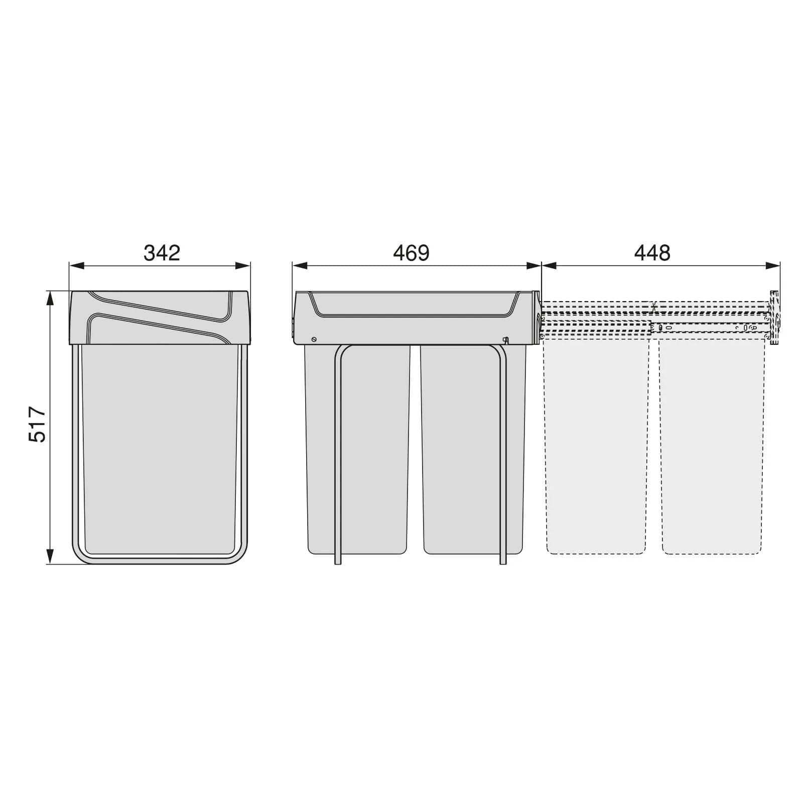 Pattumiera estraibile 36x52h cm con 2 bidoni per raccolta differenziata antracite - Binny
