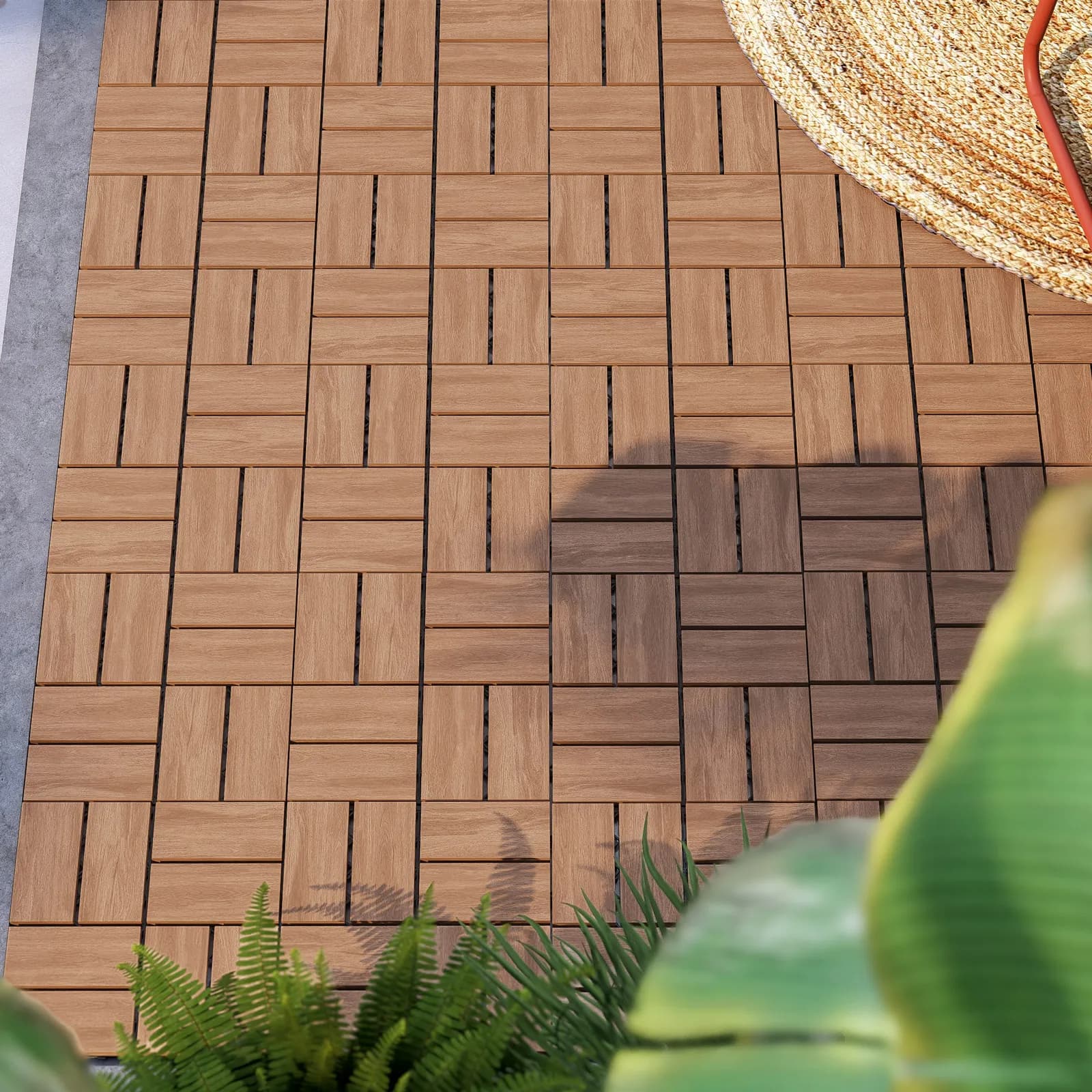 Pavimento ad incastro da esterno 30x30 cm autobloccante in polietilene effetto legno - Nuvil