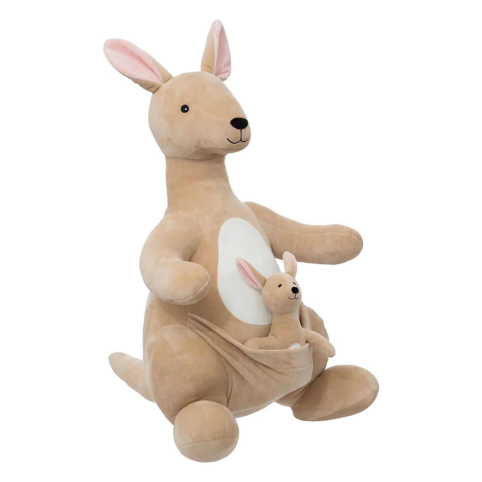 Peluche a forma di canguro 63h cm in velluto beige con cucciolo - Kids