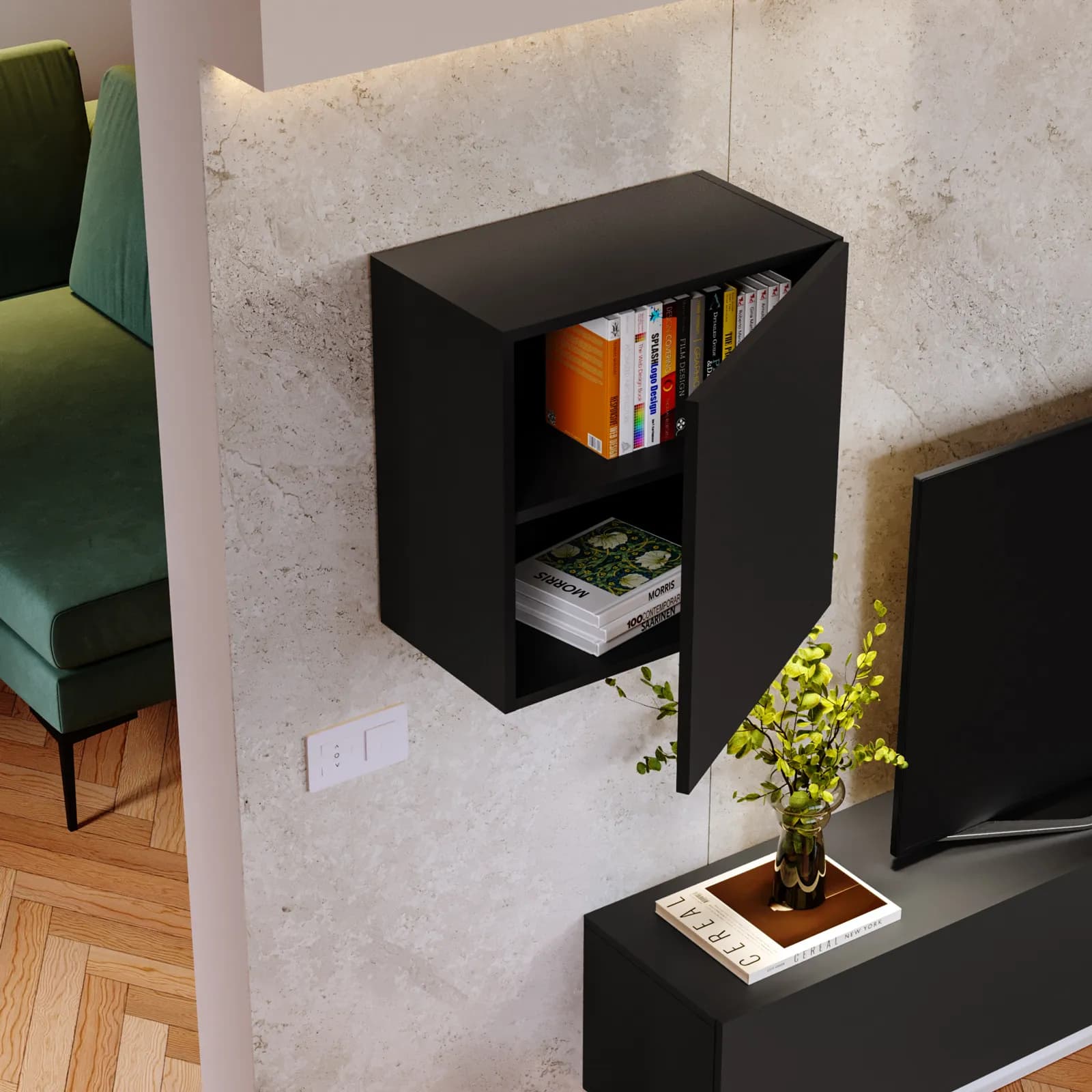 Pensile 50x50h cm nero opaco con 1 anta - Ingrid