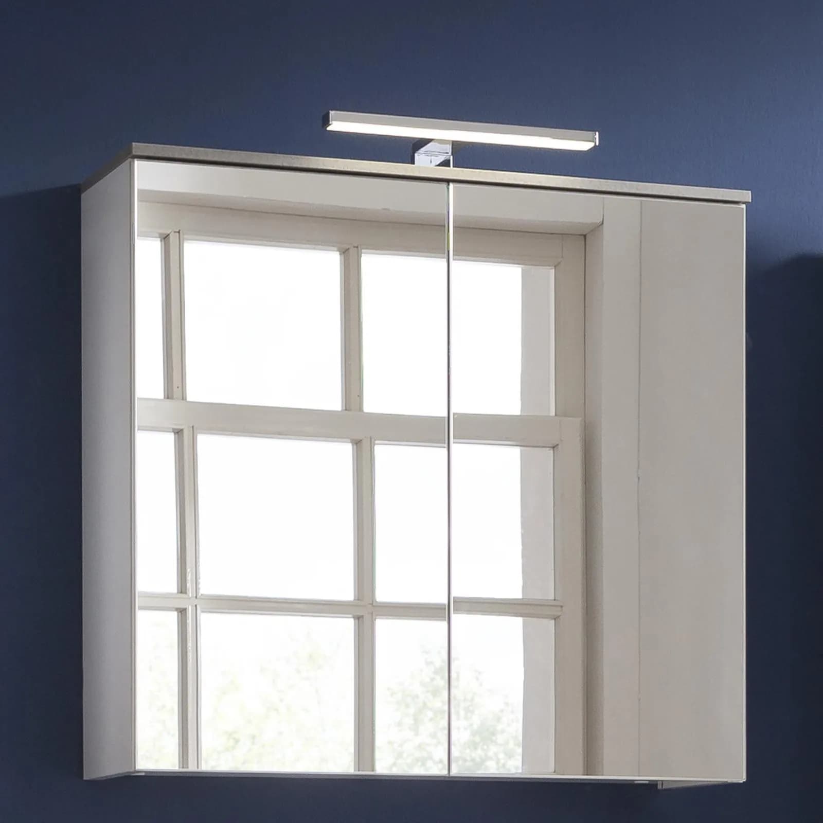 Specchio contenitore 70x22 cm bianco lucido e cemento con ante a specchio - Laredo