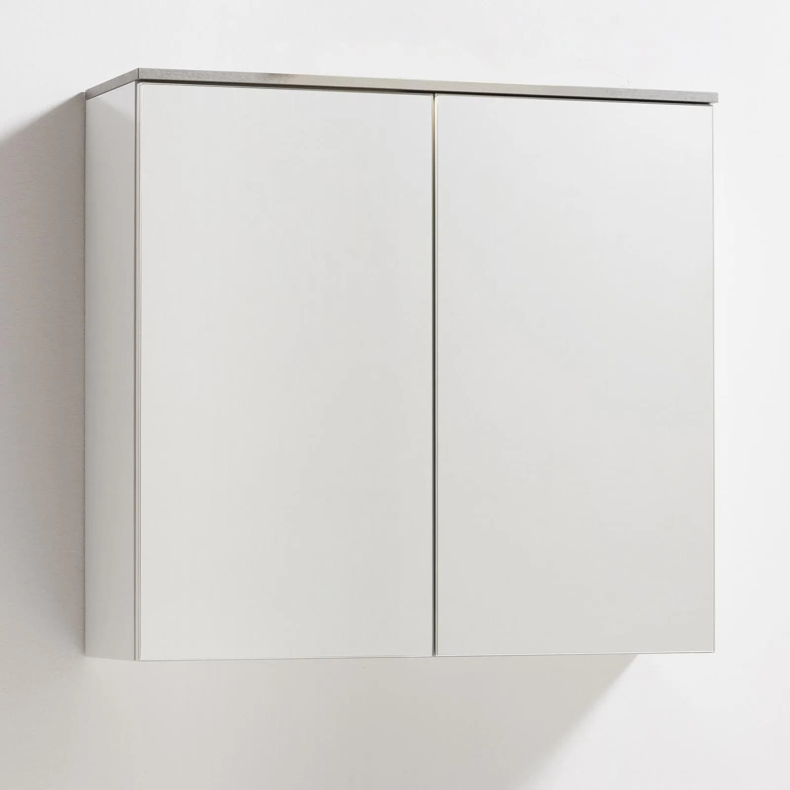 Specchio contenitore 70x22 cm bianco lucido e cemento con ante a specchio - Laredo