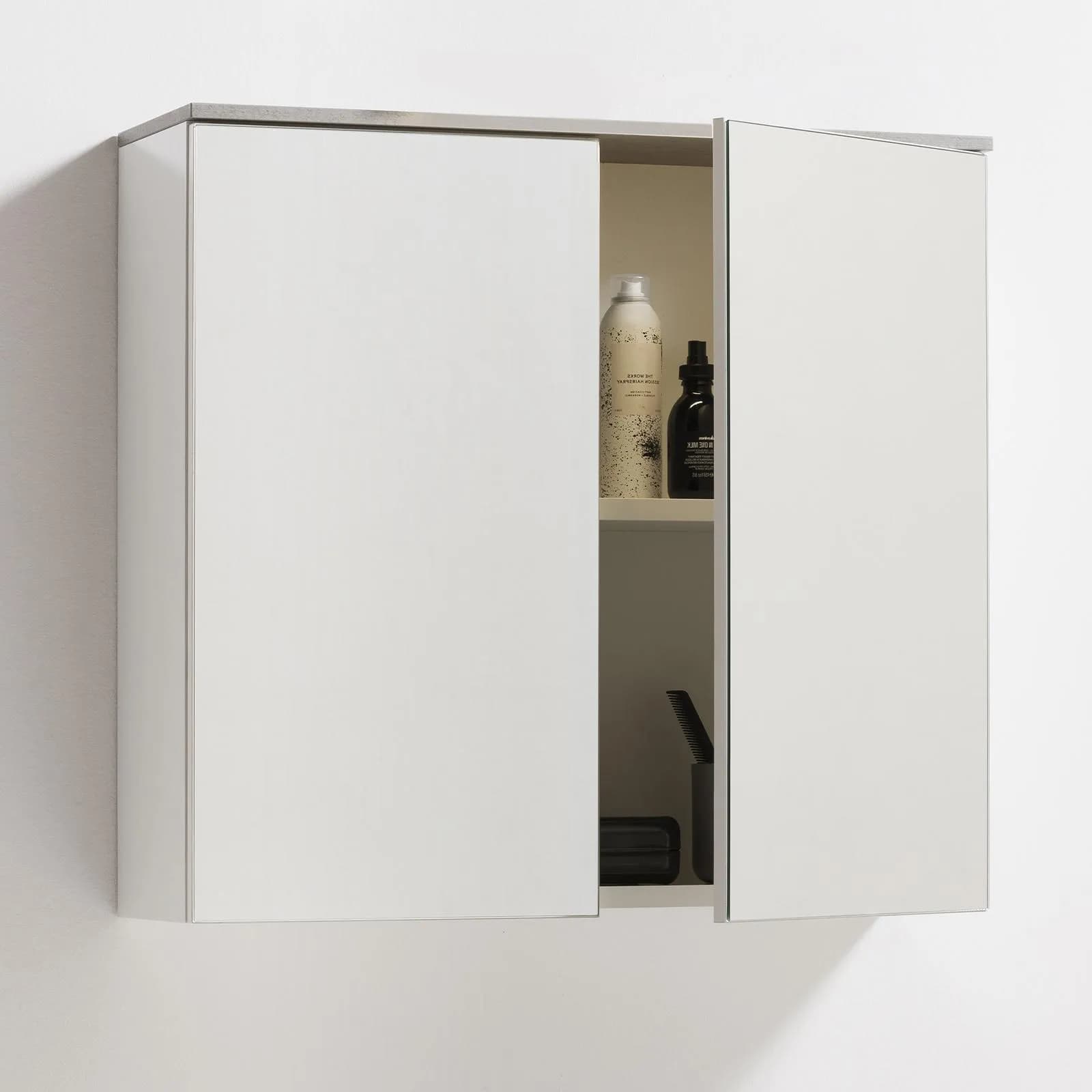 Specchio contenitore 70x22 cm bianco lucido e cemento con ante a specchio - Laredo