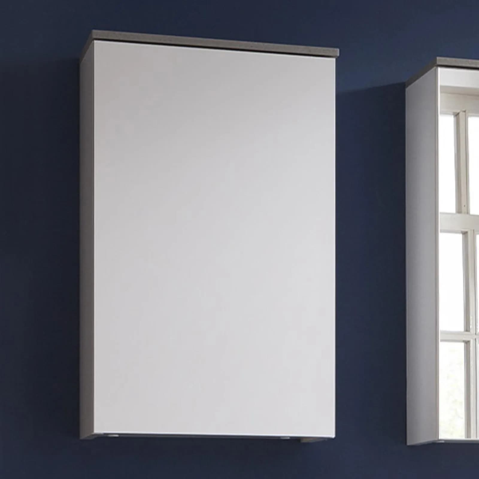 Pensile bagno 40x22 cm bianco lucido e cemento con 2 ripiani con anta - Laredo