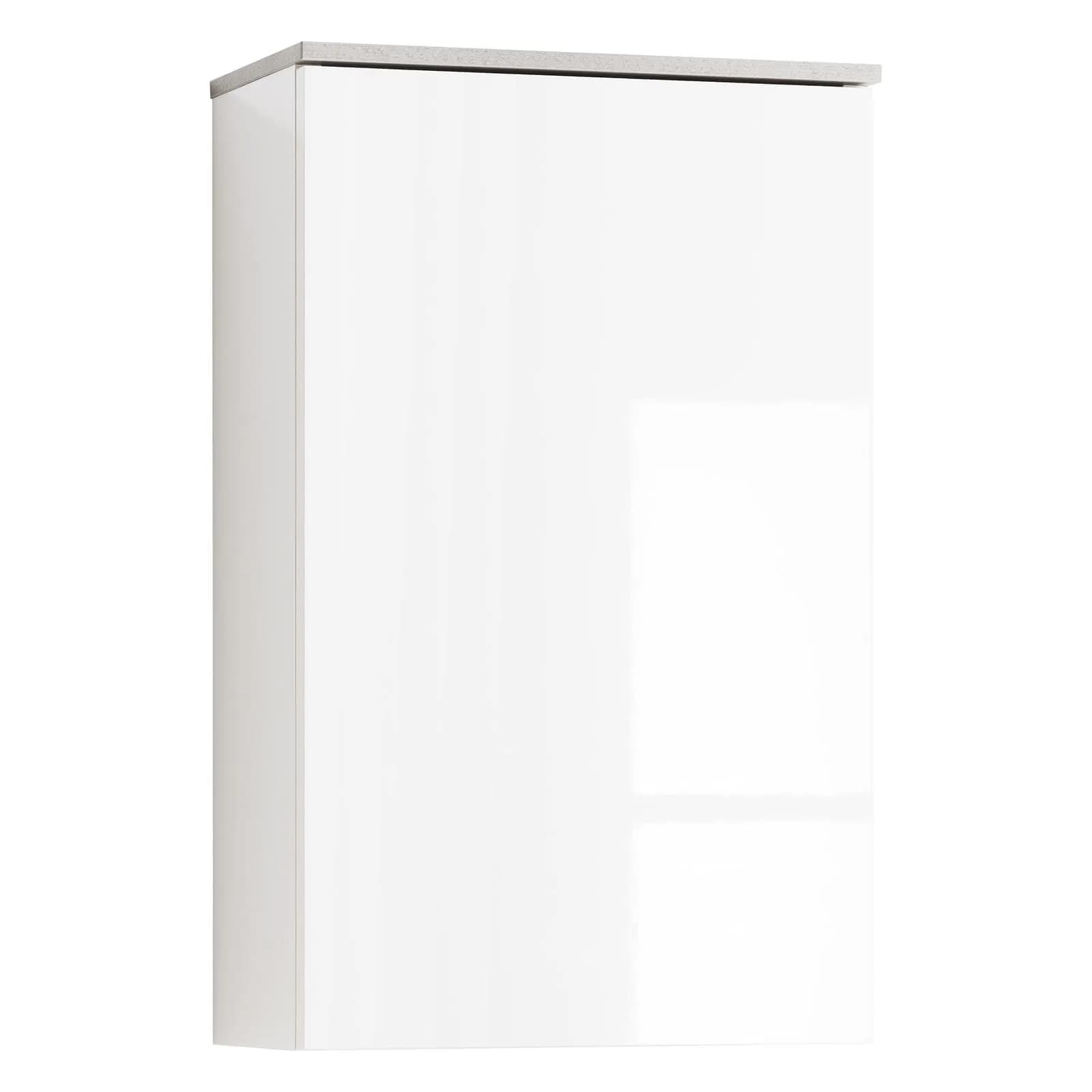 Pensile bagno 40x22 cm bianco lucido e cemento con 2 ripiani con anta - Laredo