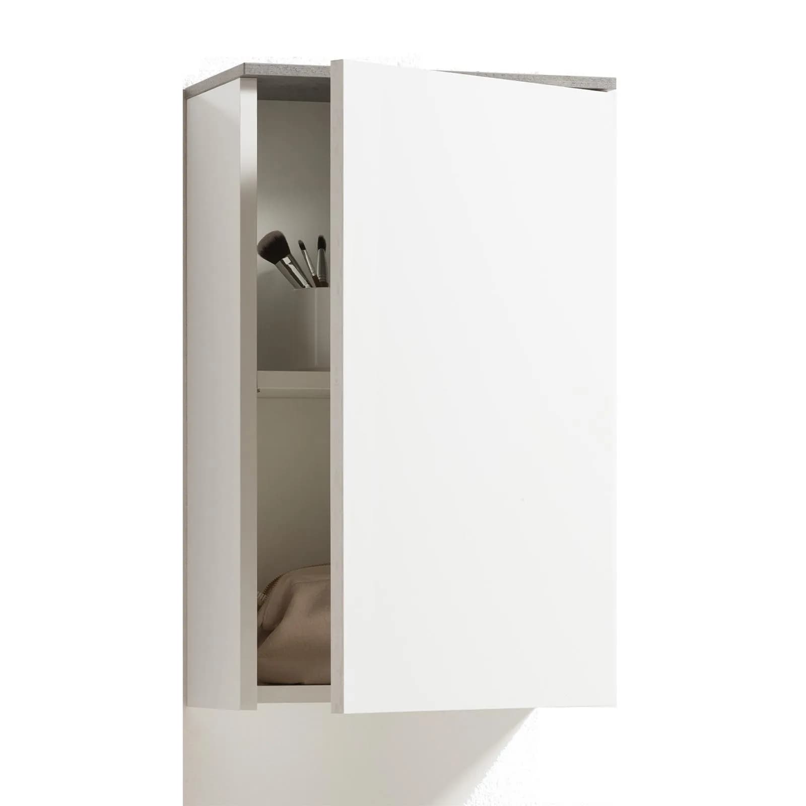 Pensile bagno 40x22 cm bianco lucido e cemento con 2 ripiani con anta - Laredo