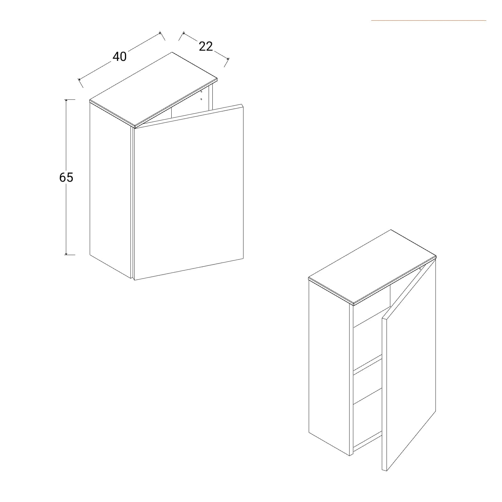 Pensile bagno 40x22 cm bianco lucido e cemento con 2 ripiani con anta - Laredo