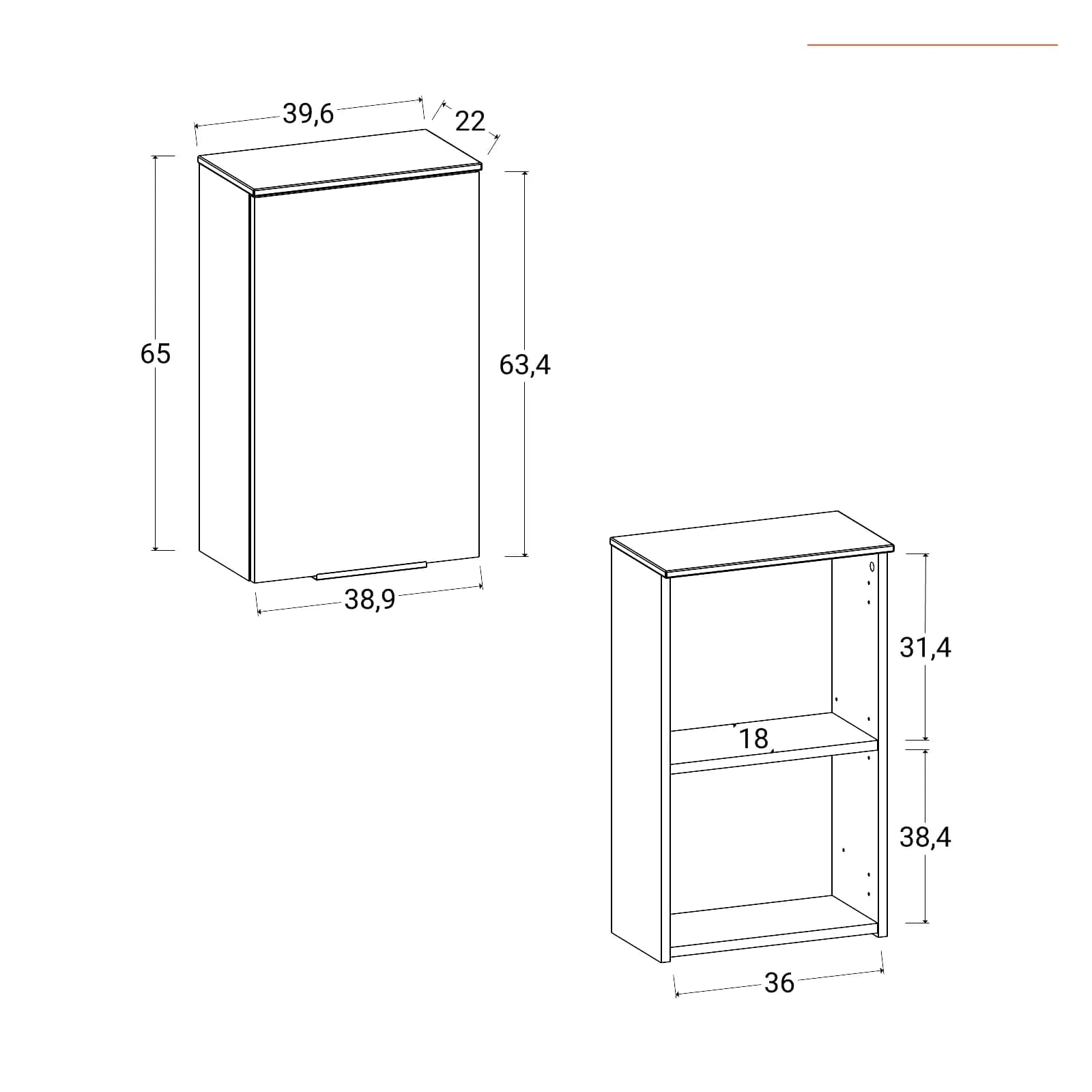 Pensile bagno 40x65h cm cashmere con top sahara a 1 anta - Nilah