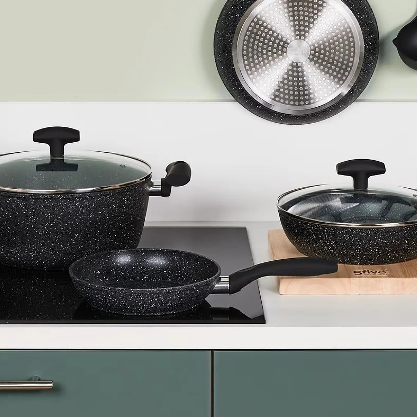 Padella antiaderente 20x6h cm in alluminio forgiato effetto pietra nero - Yasmira