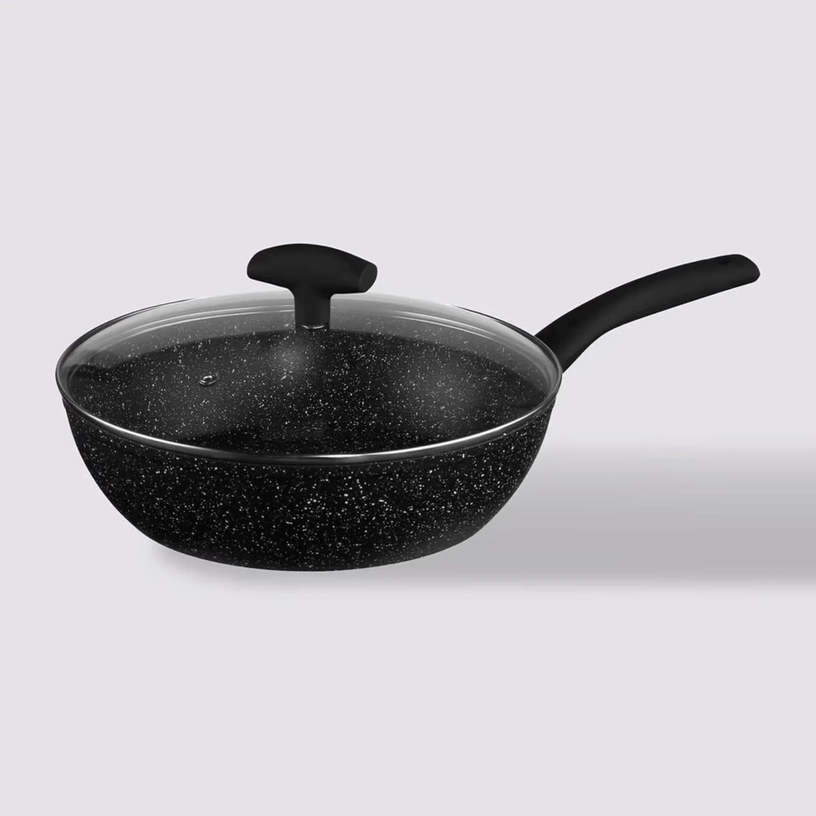 Padella antiaderente 29x18h cm in alluminio forgiato effetto pietra nero con coperchio in vetro - Yasmira