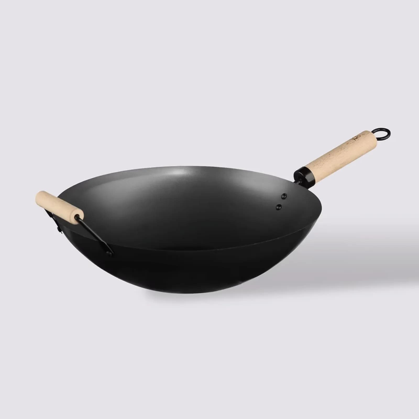 Padella antiaderente Wok 36x10h cm in acciaio nero con doppio manico in legno