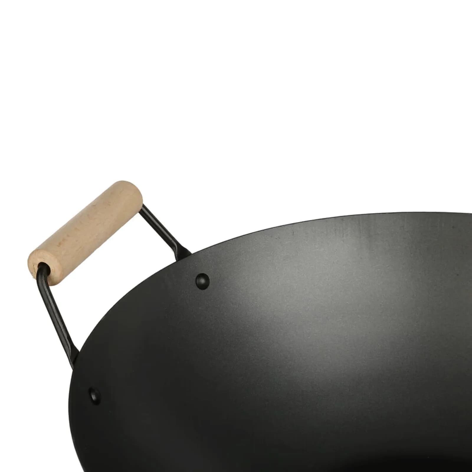 Padella antiaderente Wok 36x10h cm in acciaio nero con doppio manico in legno