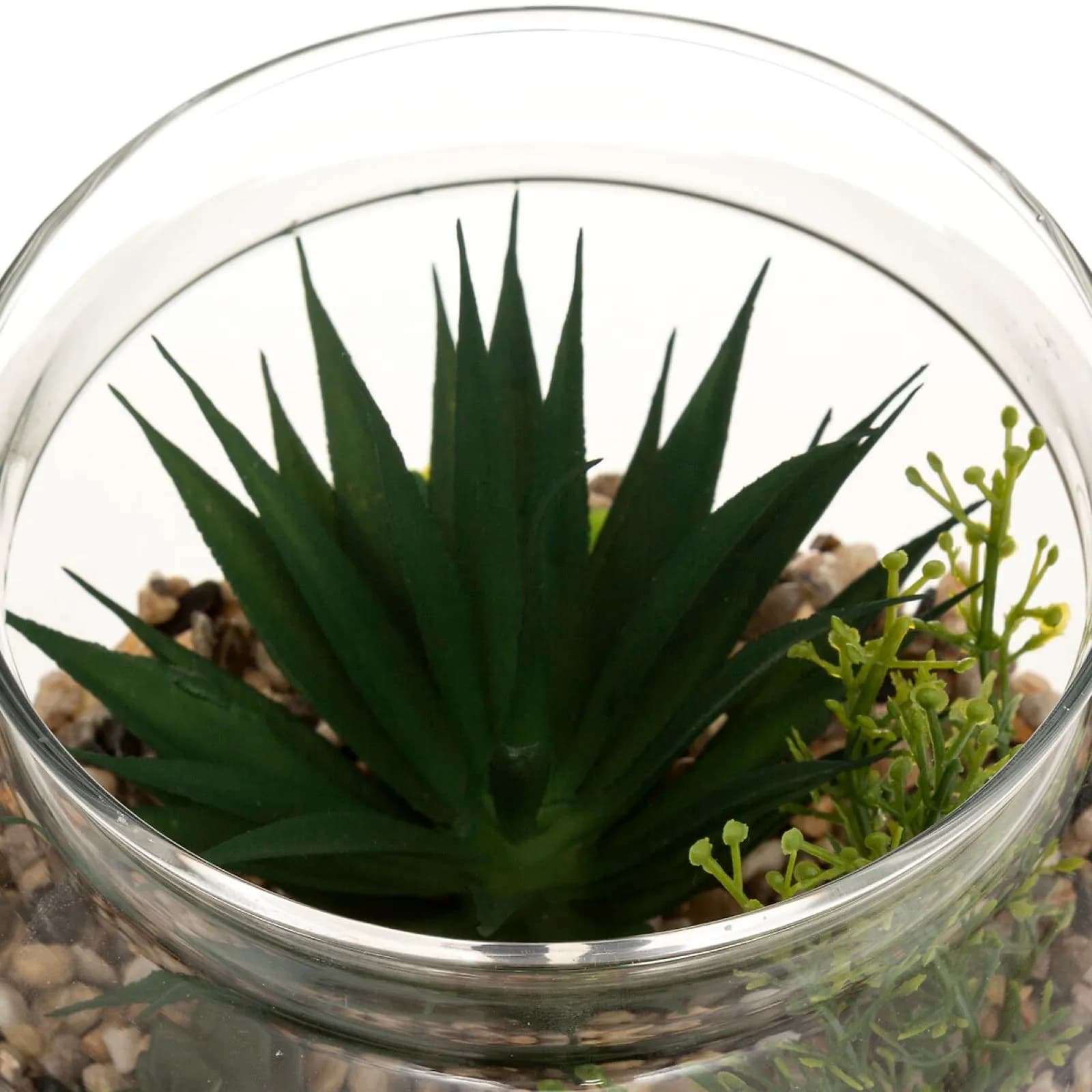 Pianta artificiale 17h cm in vaso di vetro e legno