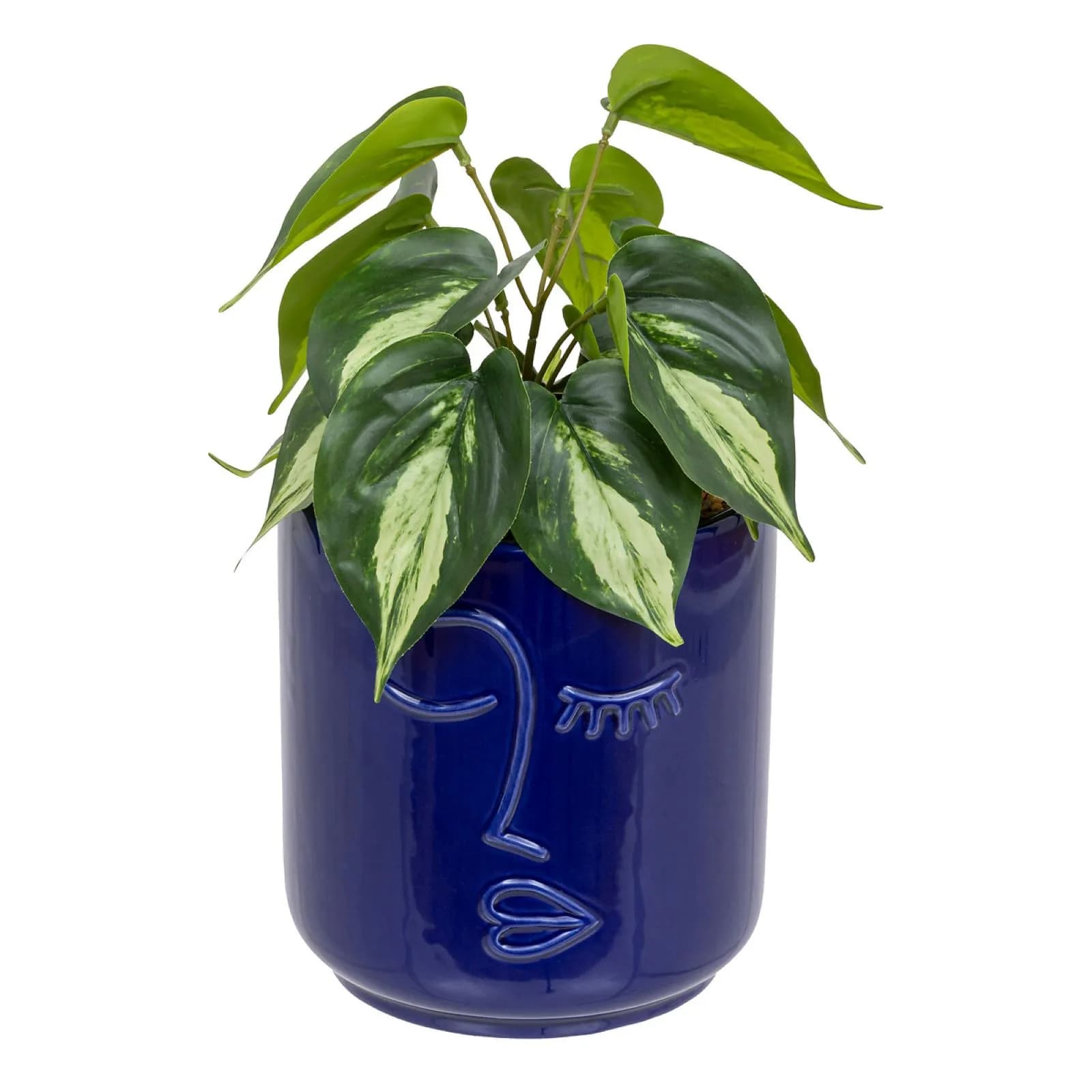 Pianta artificiale 30h cm con vaso in ceramica blu