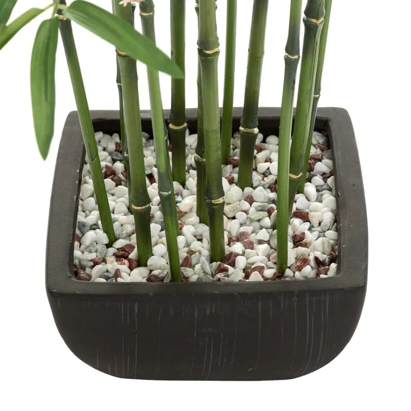 Pianta artificiale di bambù 180h cm in vaso nero con pietre