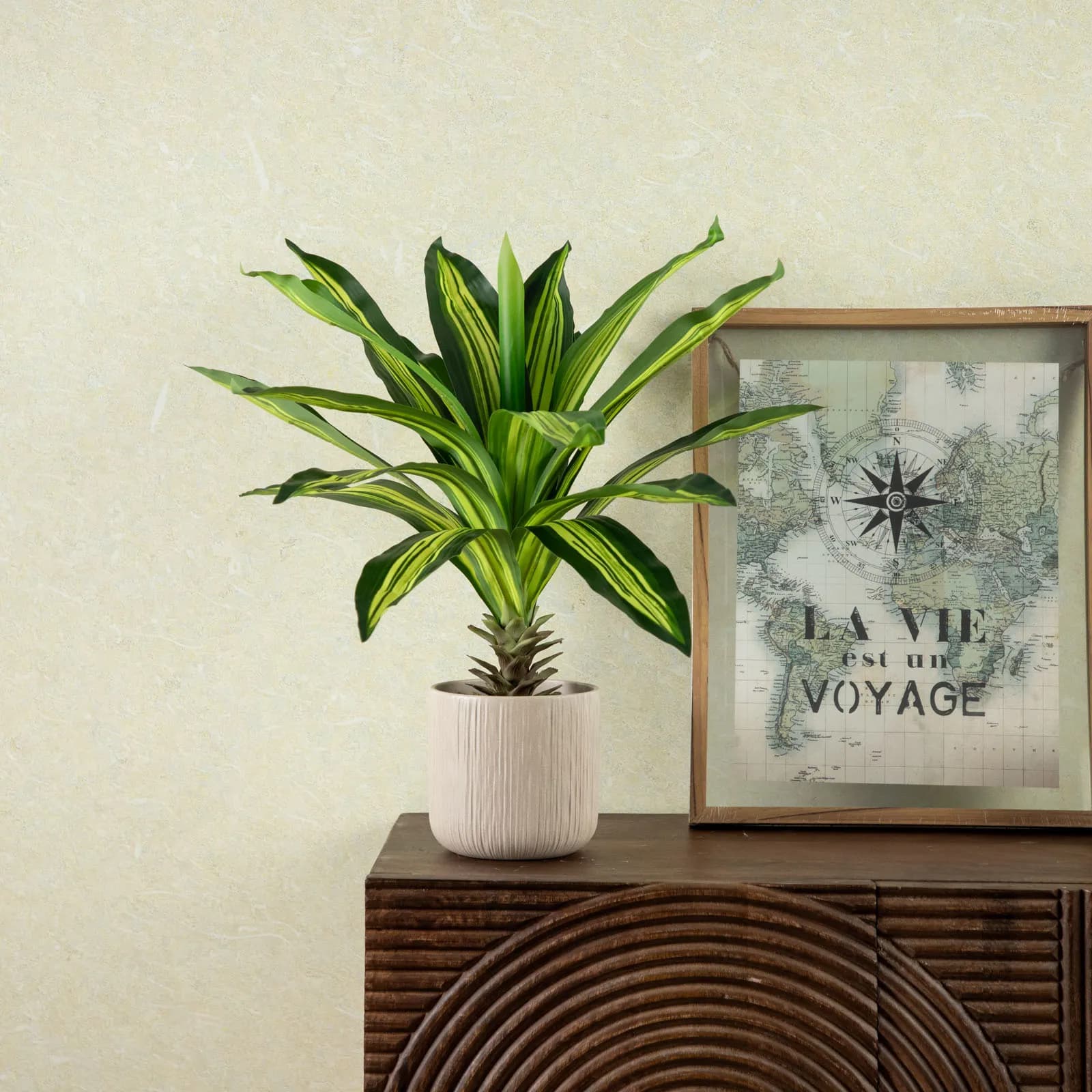 Pianta artificiale di dracaena 60 cm con 19 foglie in vaso