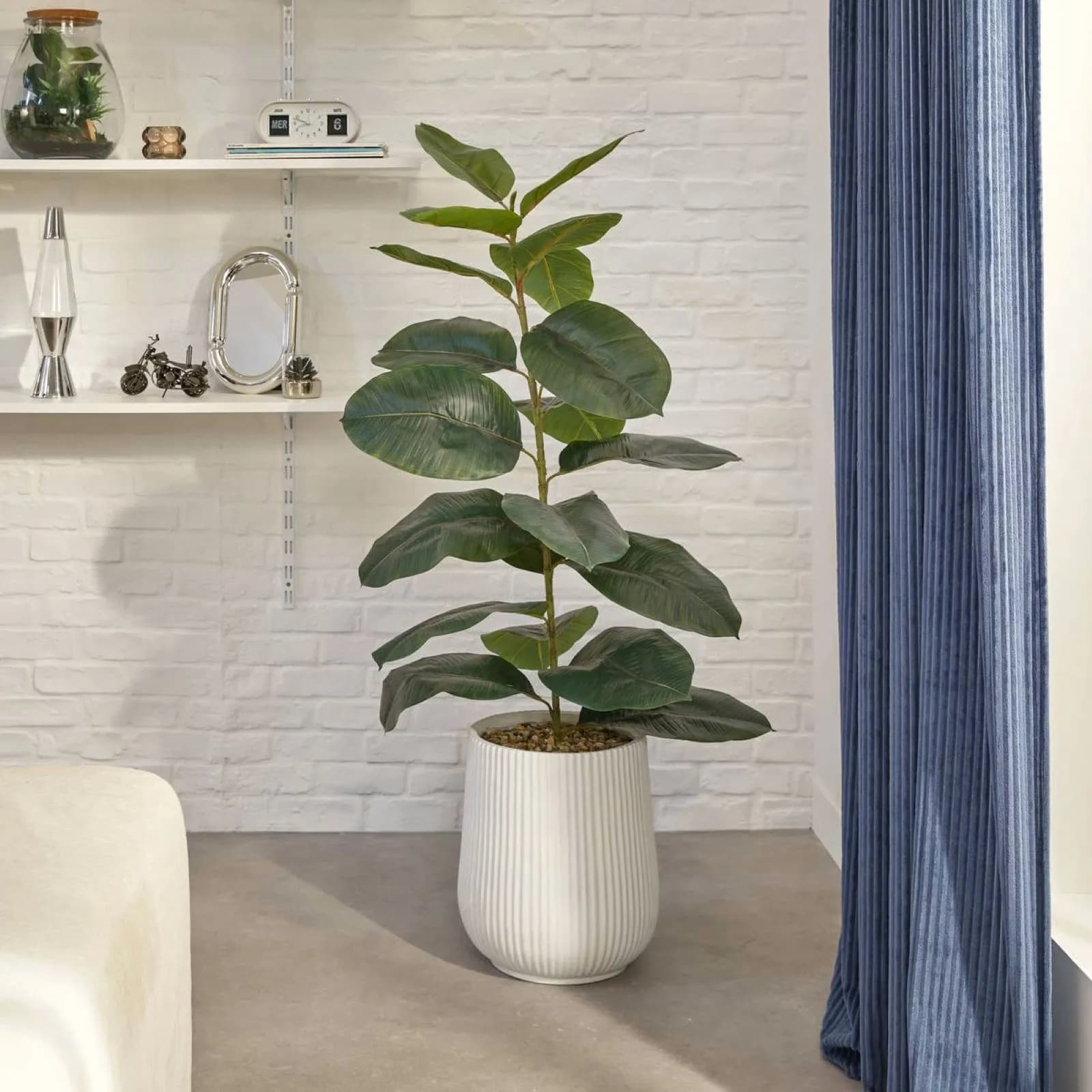 Pianta artificiale di ficus 145h cm vaso in ossido di magnesio bianco
