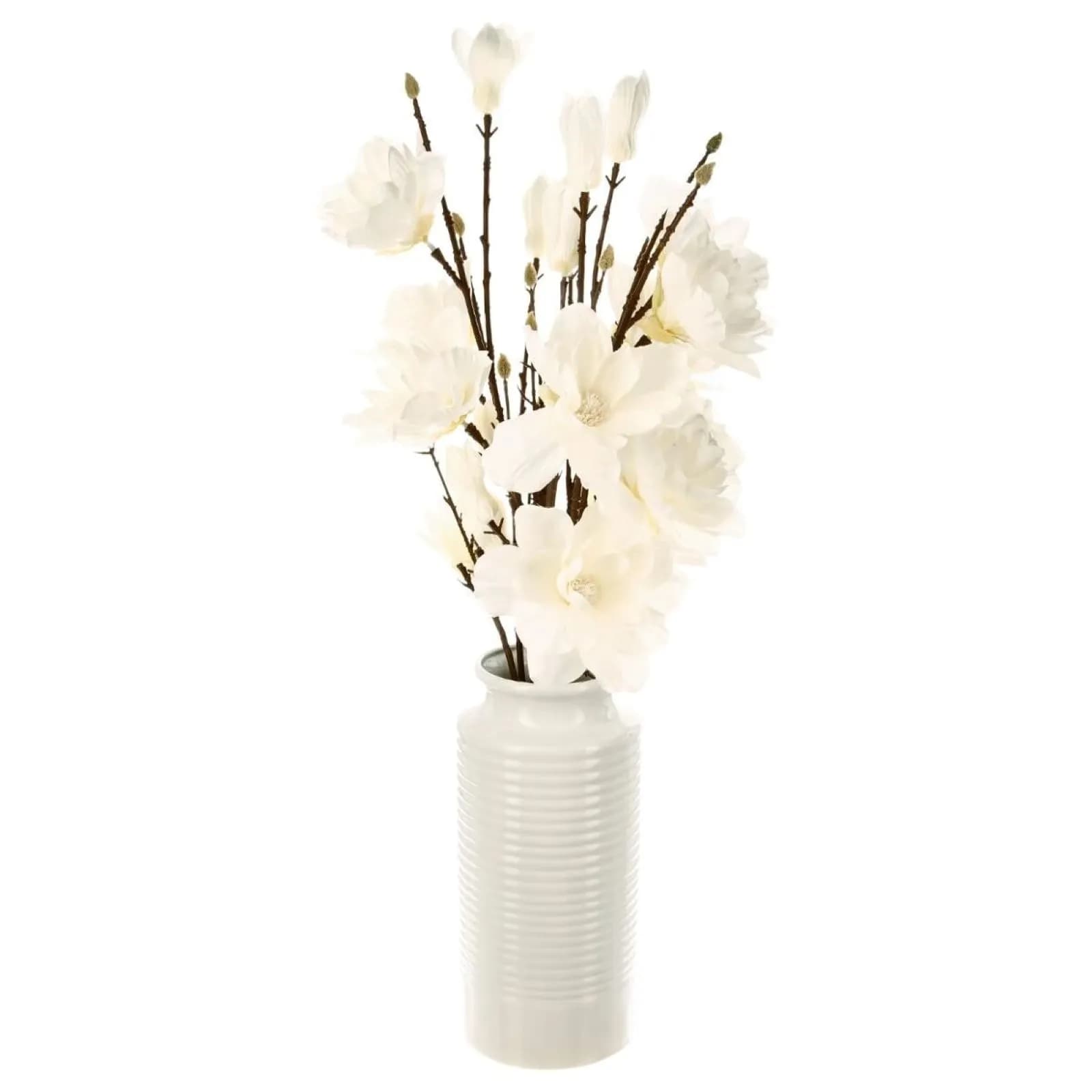 Pianta artificiale di magnolie 75h cm in vaso di ceramica bianco