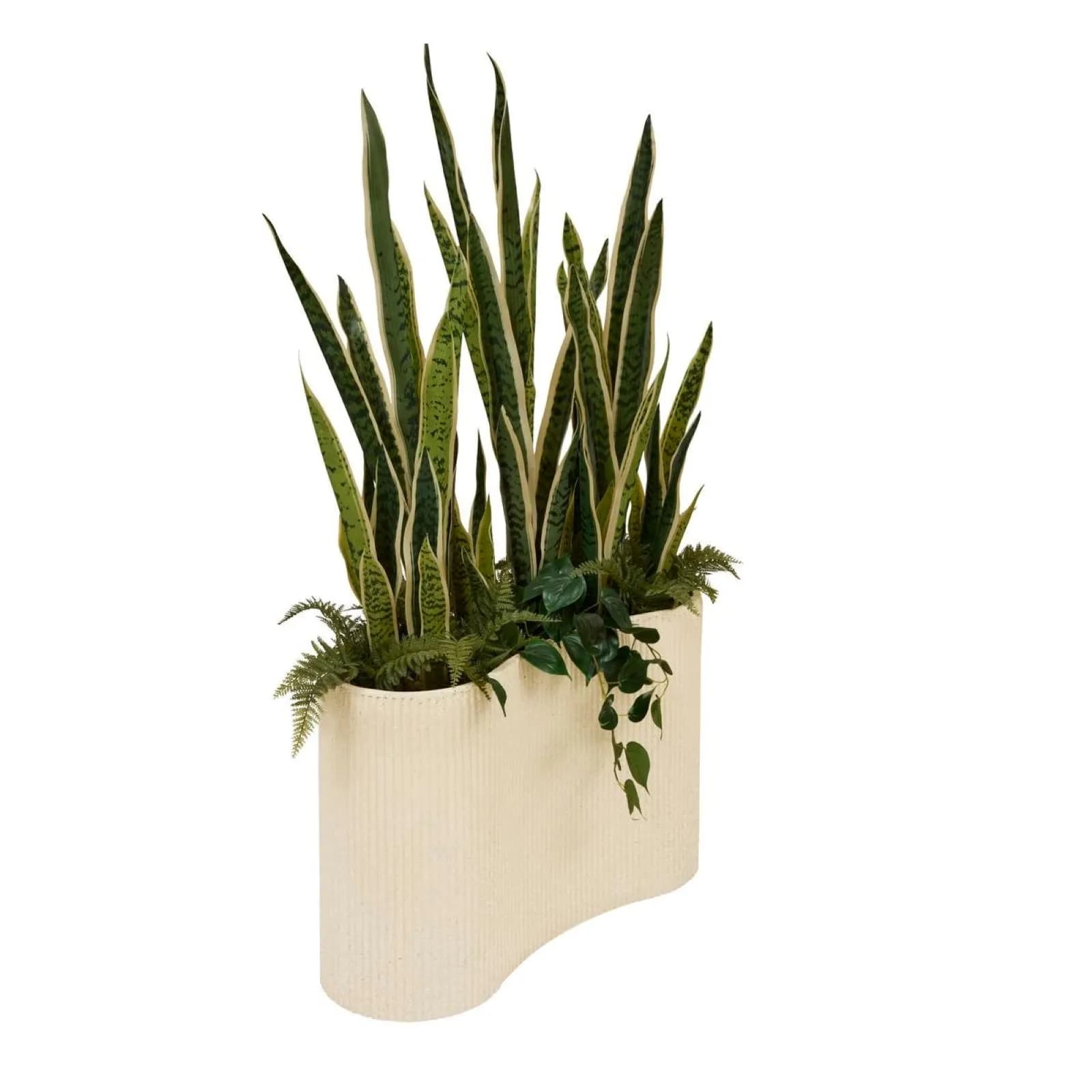 Pianta artificiale di sansevieria 80x163h cm in vaso di magnesio beige