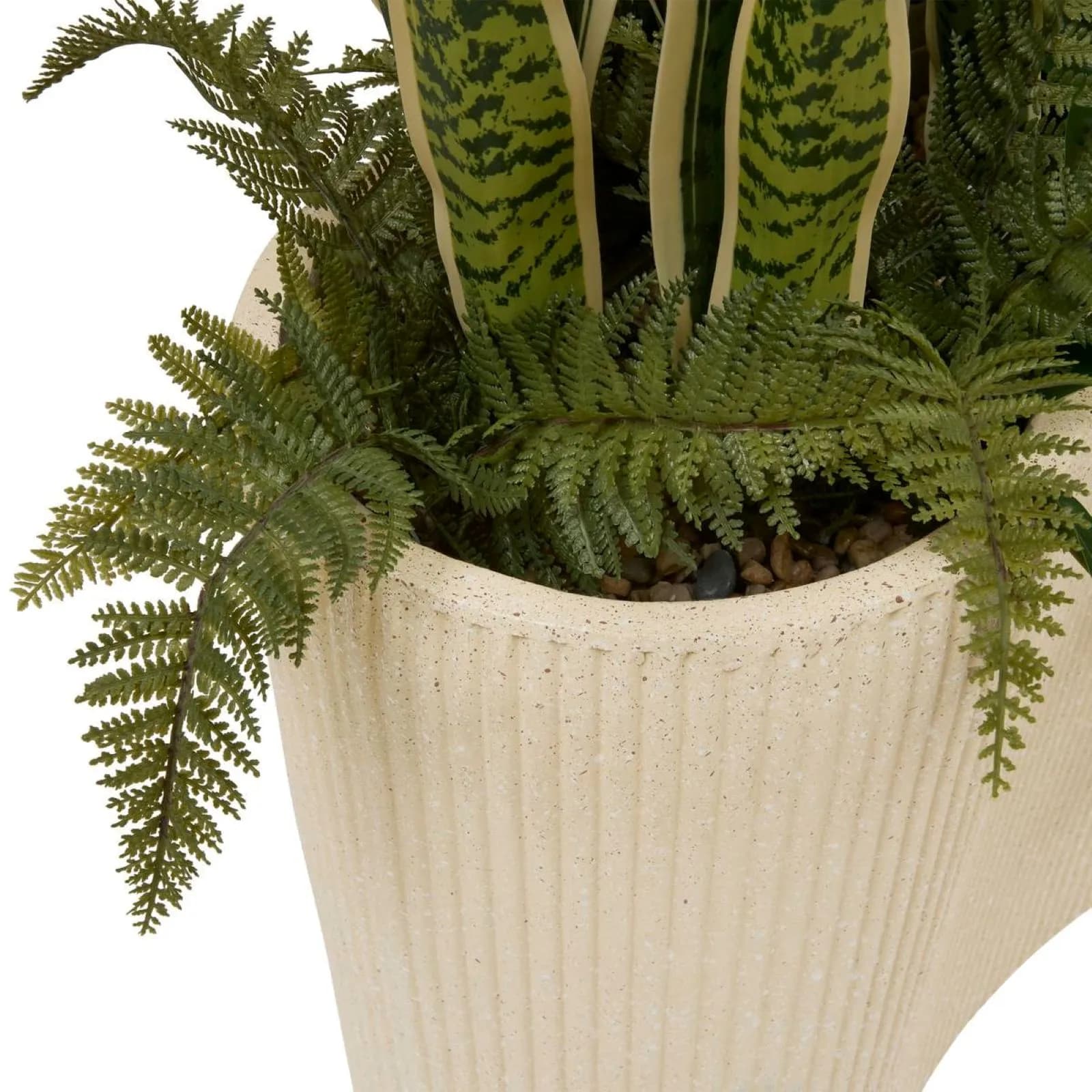 Pianta artificiale di sansevieria 80x163h cm in vaso di magnesio beige