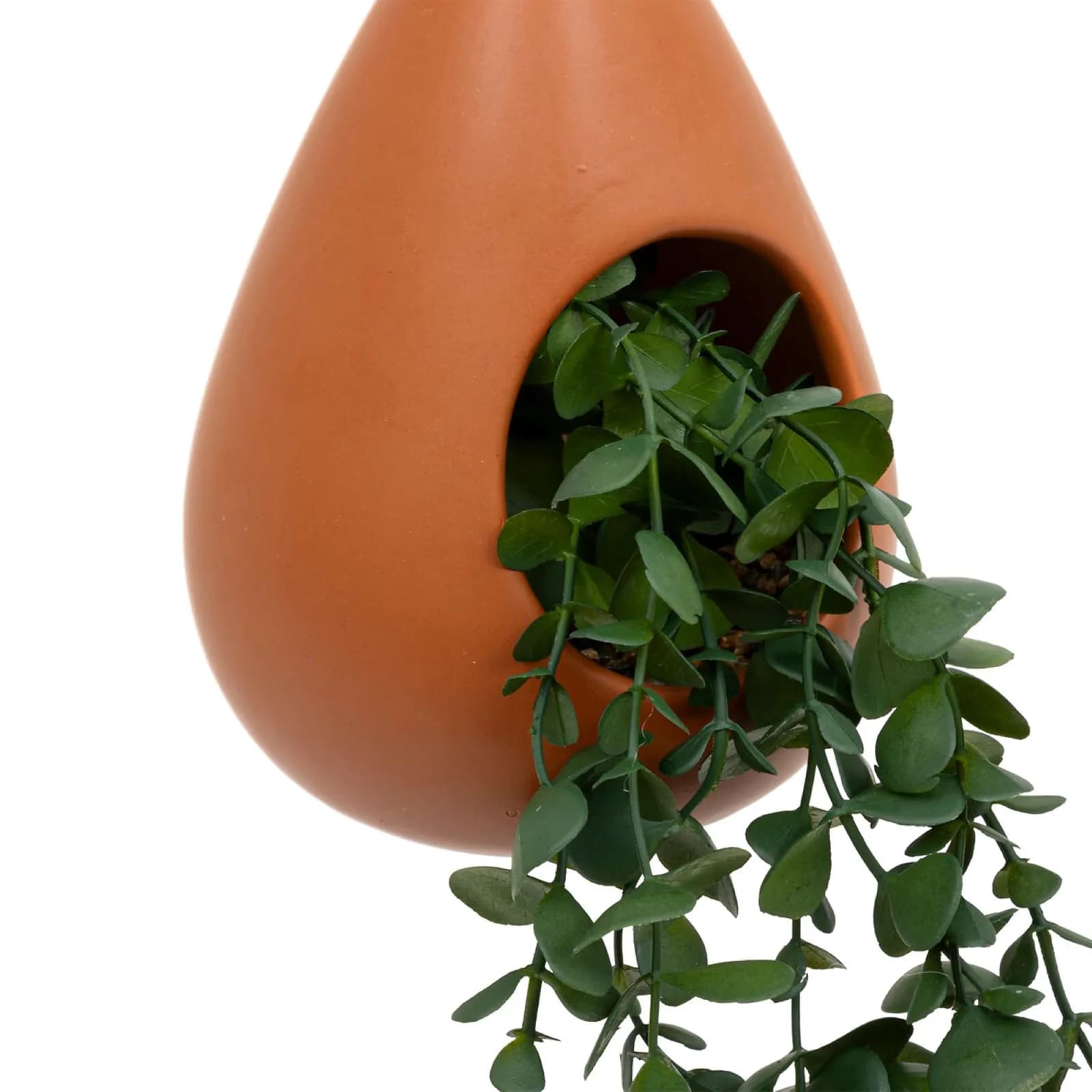 Pianta artificiale sospesa 50h cm con vaso in dolomite color terracotta a goccia