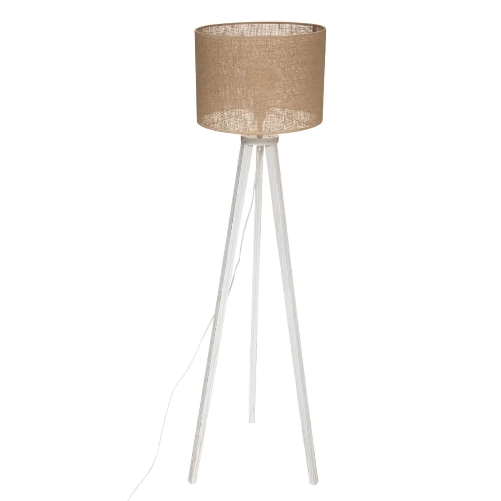 Piantana 143h cm in legno di pino bianco con paralume beige