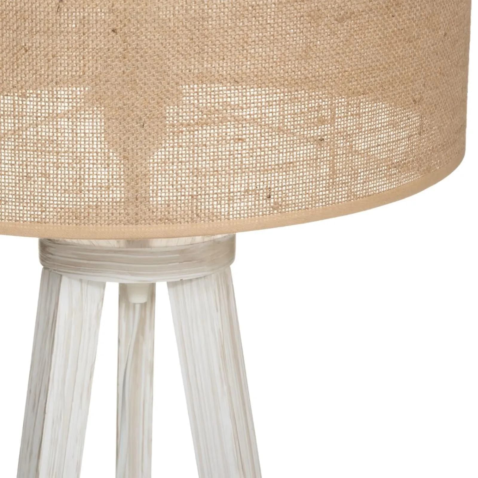 Piantana 143h cm in legno di pino bianco con paralume beige