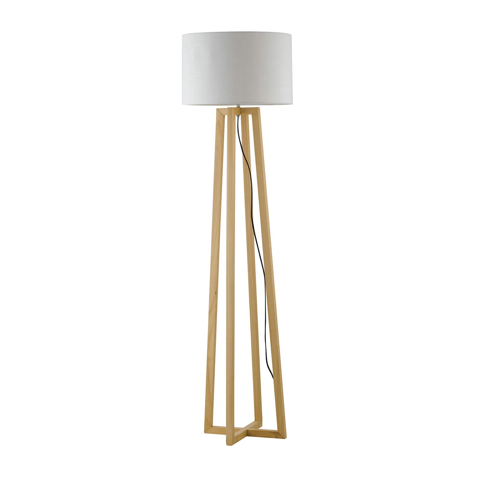 Piantana 35x165 h cm in legno naturale e paralume in tessuto