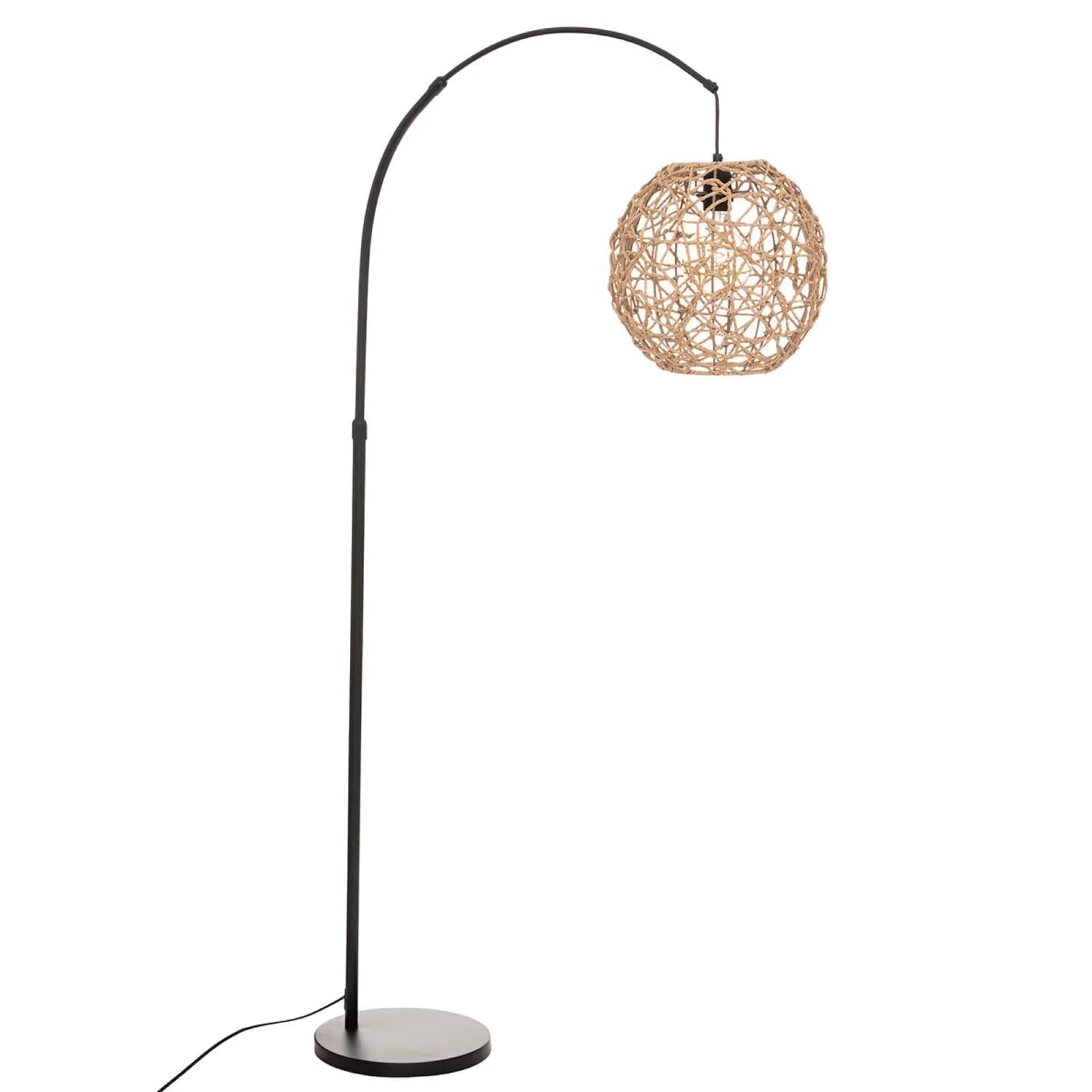 Piantana ad arco 180h cm in metallo nero e paralume in corda