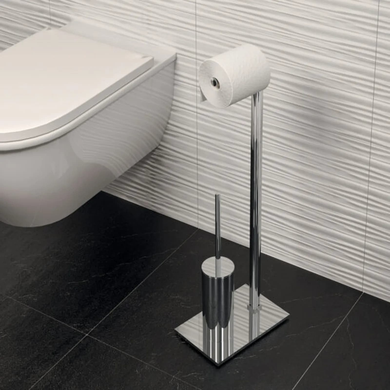 Piantana portarotolo e portascopino in acciaio inox e cromall cromo - Maine di Gedy
