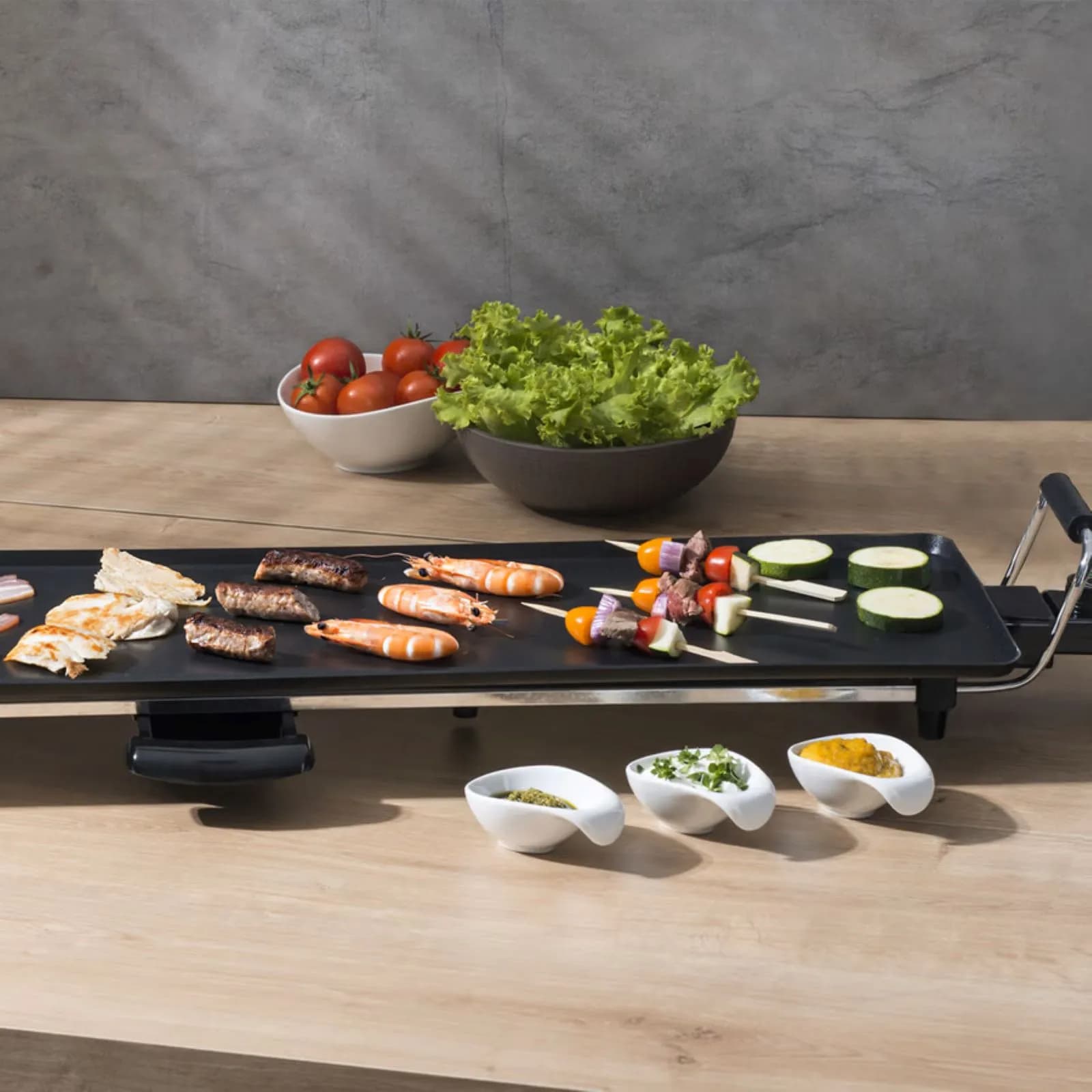 Piastra elettrica 96x22 cm in alluminio nero con manici